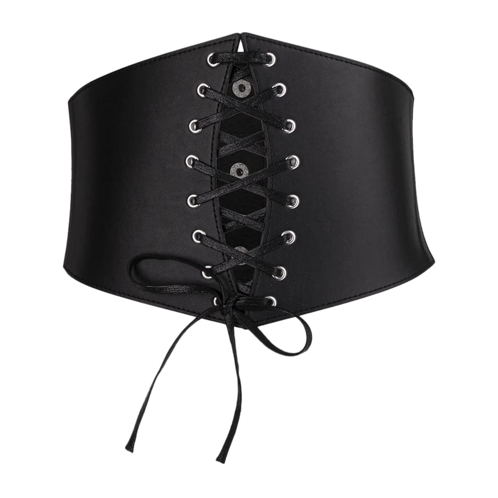 PRETYZOOM Black Leather Corset Dress Belt for Women - Renaissance Wide Waist Cincher, Lace Up Waspie Waist Trainer Belt - Perfect for Gothic Fashion, Cosplay & Vintage Outfits