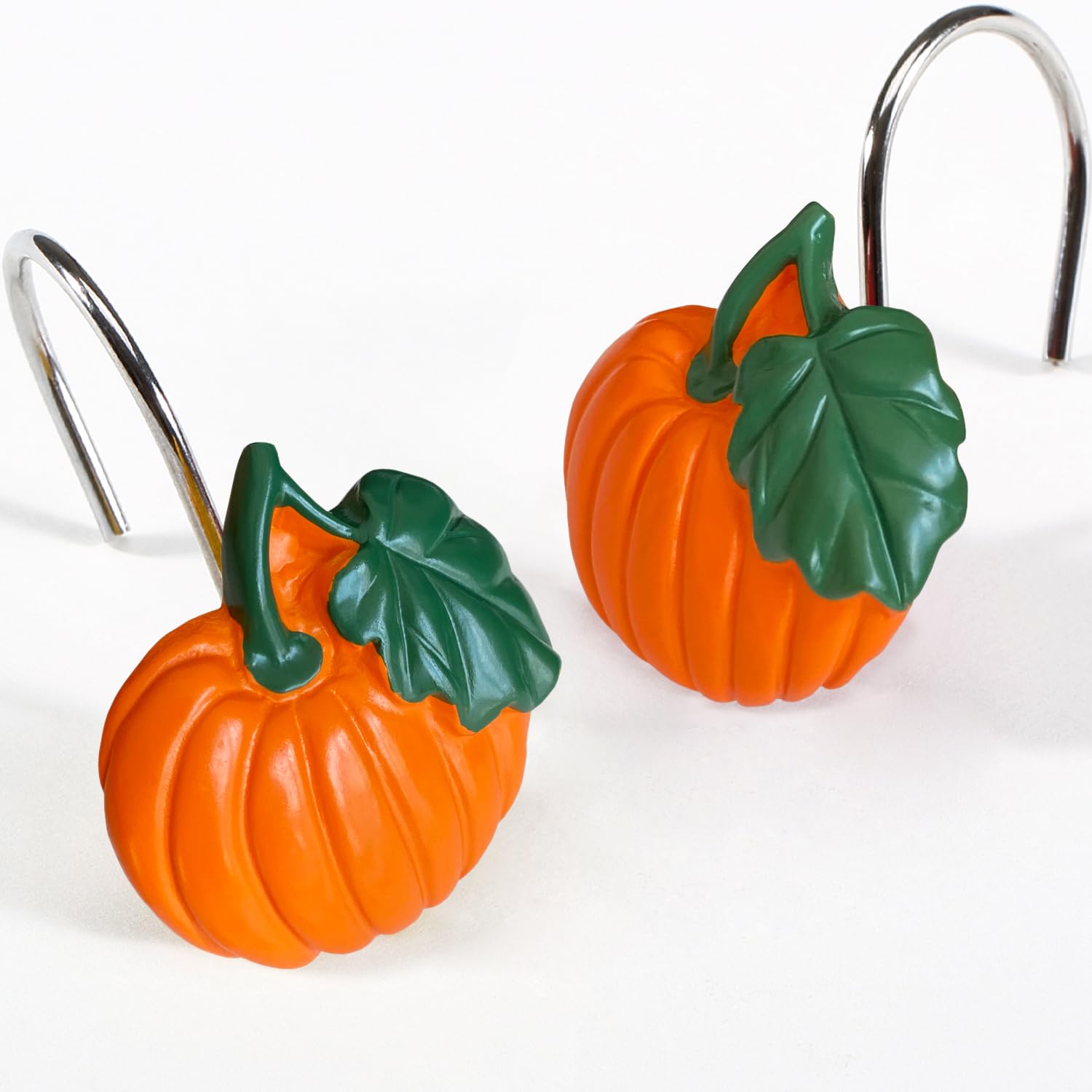 12Pcs Halloween Pumpkin Shower Curtain Hooks - Rustproof Thanksgiving & Fall Decor for Bathroom, Bedroom - Perfect for Autumn Home Decor & Holiday Party Setup