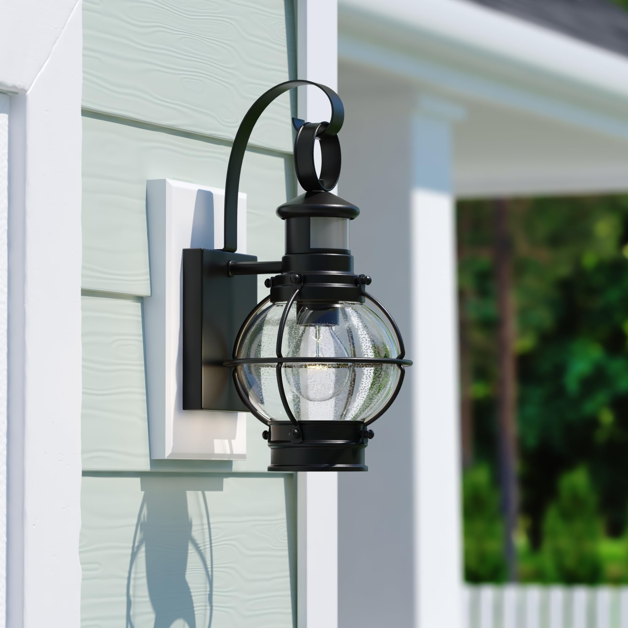 VAXCEL Chatham Black Coastal Motion Sensor Outdoor Wall Light with Clear Glass - Dusk to Dawn Security Lighting for Porch, Garage & Entryway