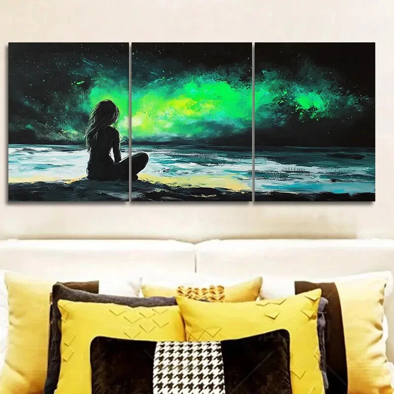 3-Piece Aurora Borealis Metal Art Print Set - Ready to Hang Wall Decor for Living Room, Bedroom & Office