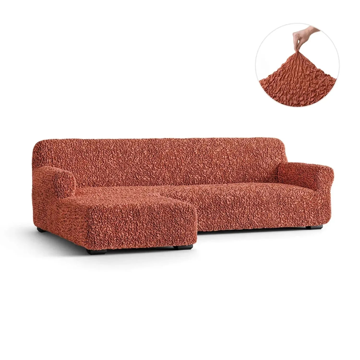 L-Shaped Sofa Slipcover with Left Chaise - Soft Fuco Cotton Fabric - Perfect for Sectional Couches in Living Room, Family Room & Home Theater