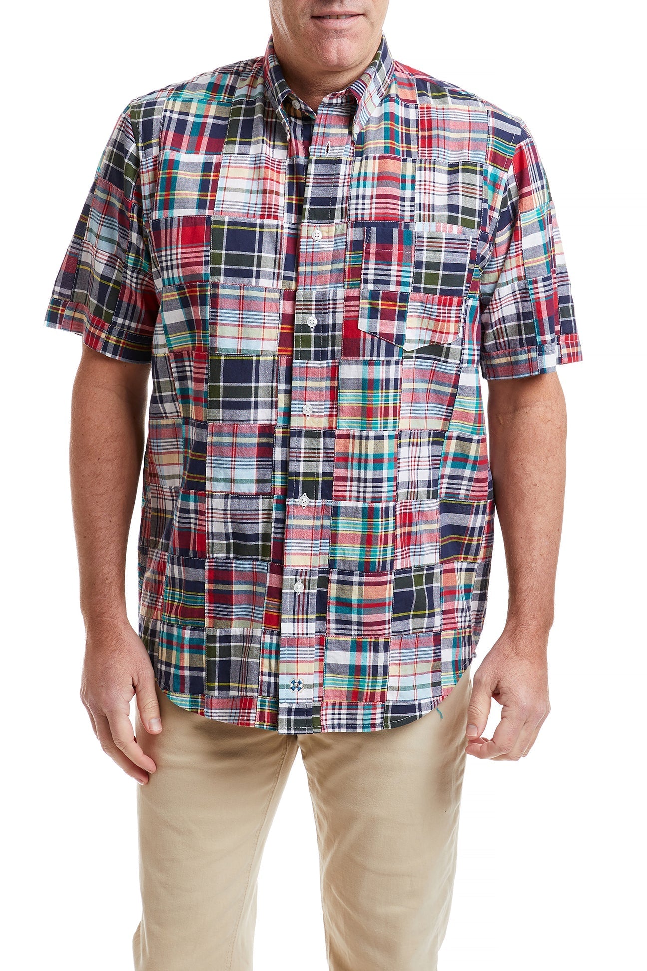 Chase Short Sleeve Button Down Shirt with Chancellor Patch - Premium Madras Cotton Casual Shirt for Men - Perfect for Summer Outfits, Beach Vacations and Office Casual Wear