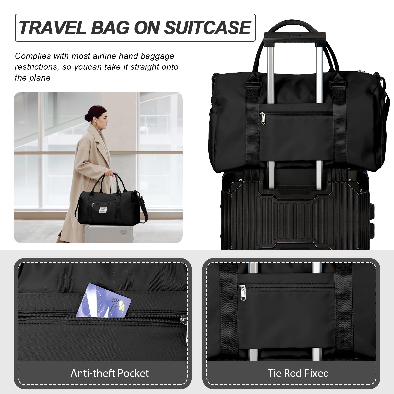 Premium Gym Bag for Women & Men with Shoe Compartment & Wet Pocket - Waterproof Travel Duffel Bag for Sports, Gym, Weekend Trips & Airplane Carry-On - Includes Toiletry Bag for Overnight Stays & Hospital Visits