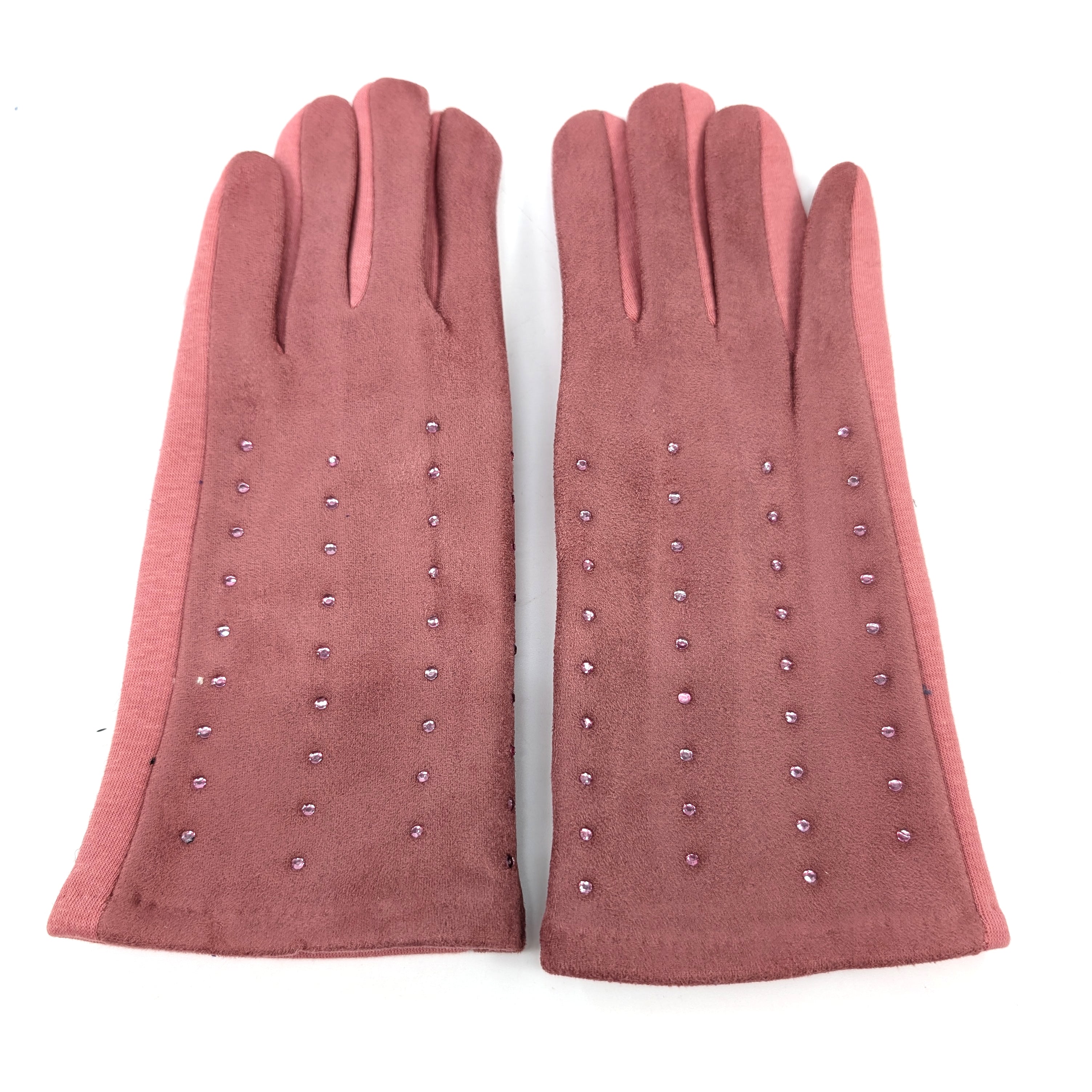 Diamante Suede Style Gloves for Women - Elegant Dusky Pink Winter Gloves | Perfect for Evening Parties, Weddings & Formal Events