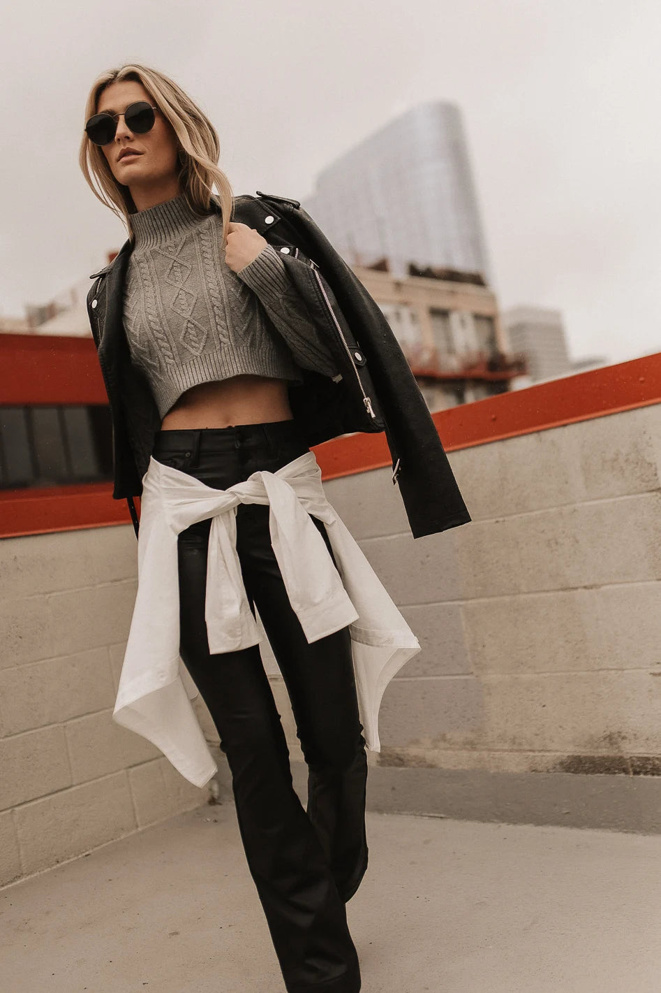 Mickie Cropped Sweater Women's Grey Knit Pullover - Cozy Casual Winter Top for Layering & Streetwear Fashion
