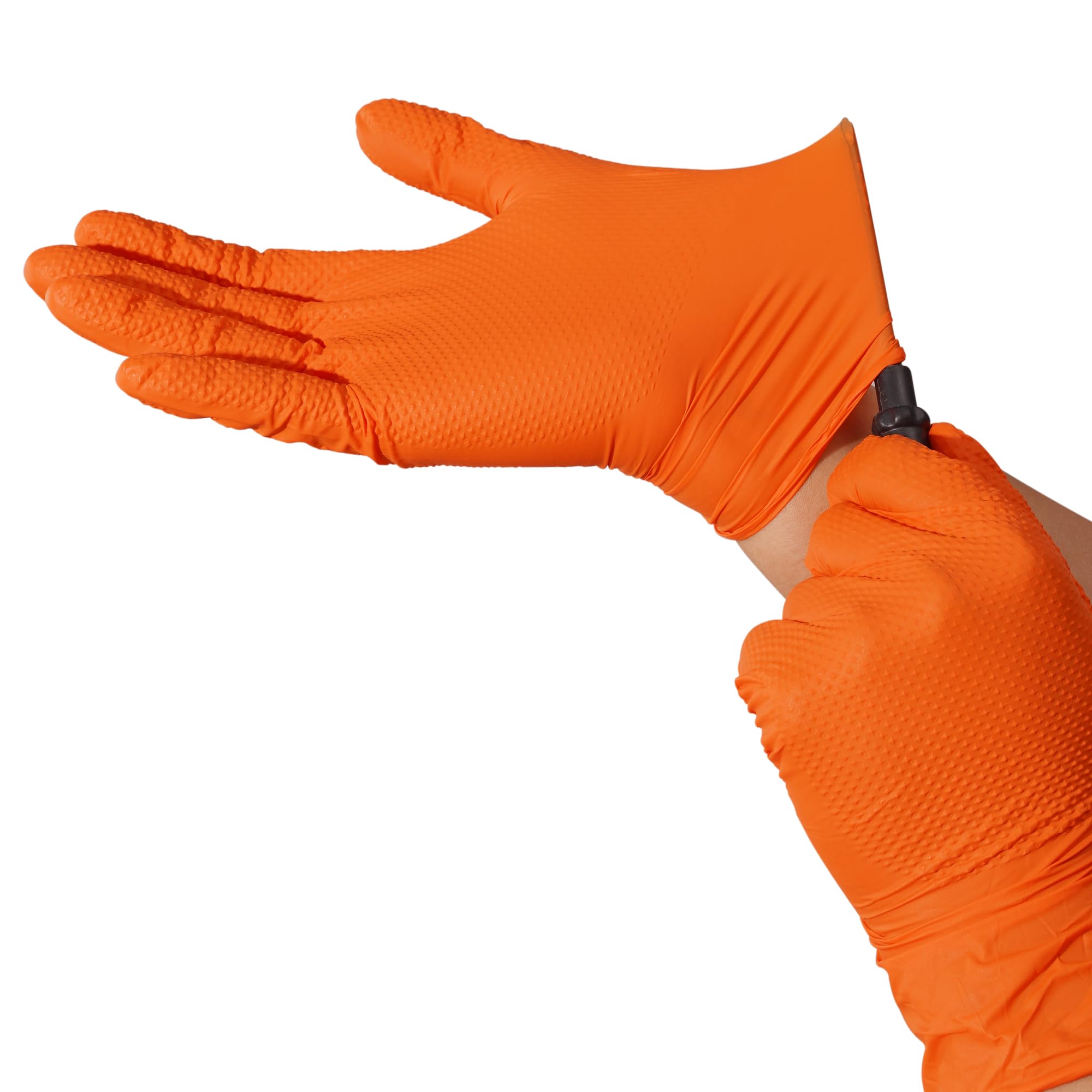 Industrial Nitrile Gloves - Heavy Duty, Powder-Free, Disposable, 8 Mil Thickness with Diamond Grip (Orange) - Ideal for Medical, Food Service, Cleaning & Industrial Use