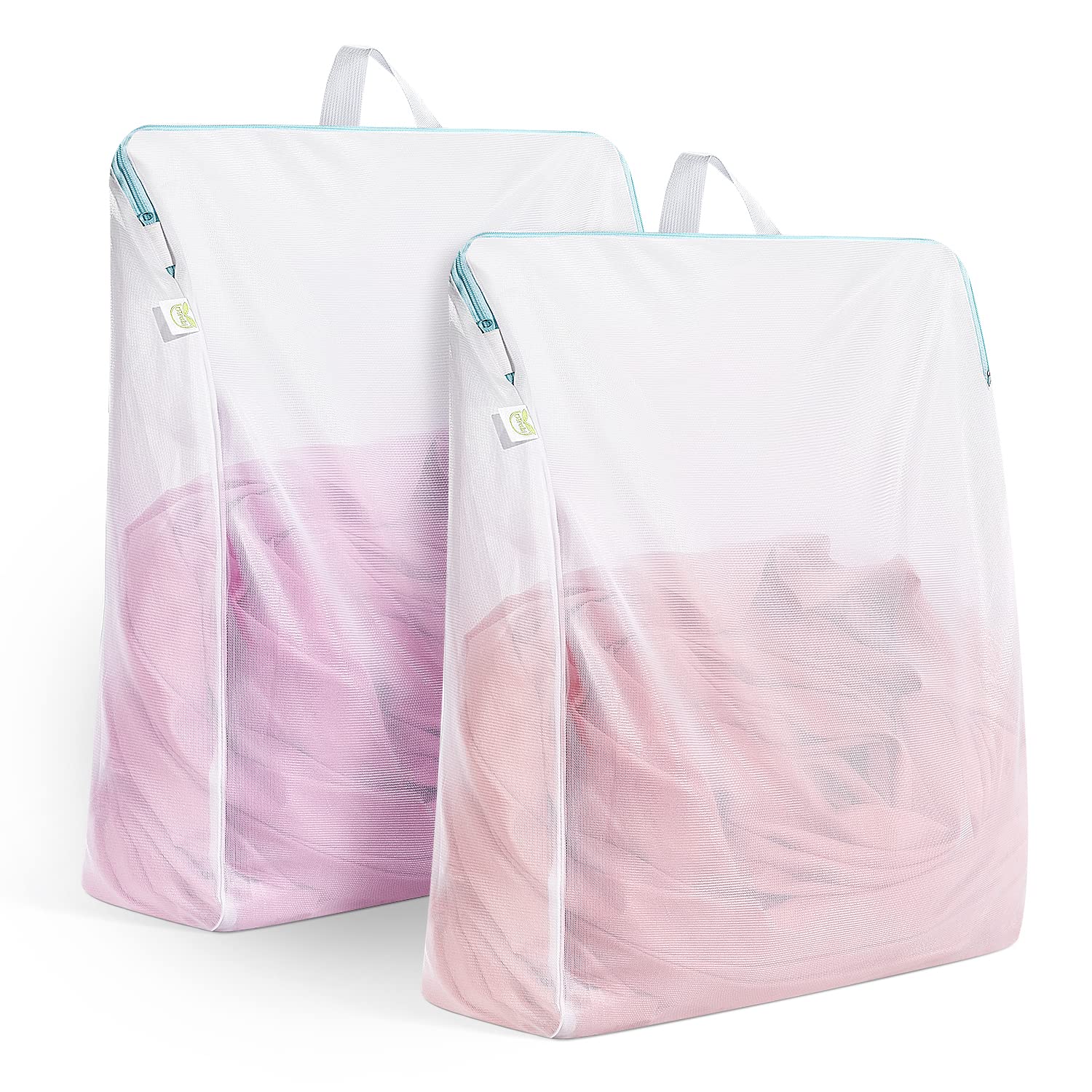 OTraki 2 Pack Large Mesh Laundry Bags 24x32 Inches - Heavy Duty Zippered Washing Machine Bags for Delicates, Coats, Sweaters & Socks - Breathable Hanging Lingerie Bags with Handles (White) - Perfect for Travel, Dorm & Home Laundry Organization
