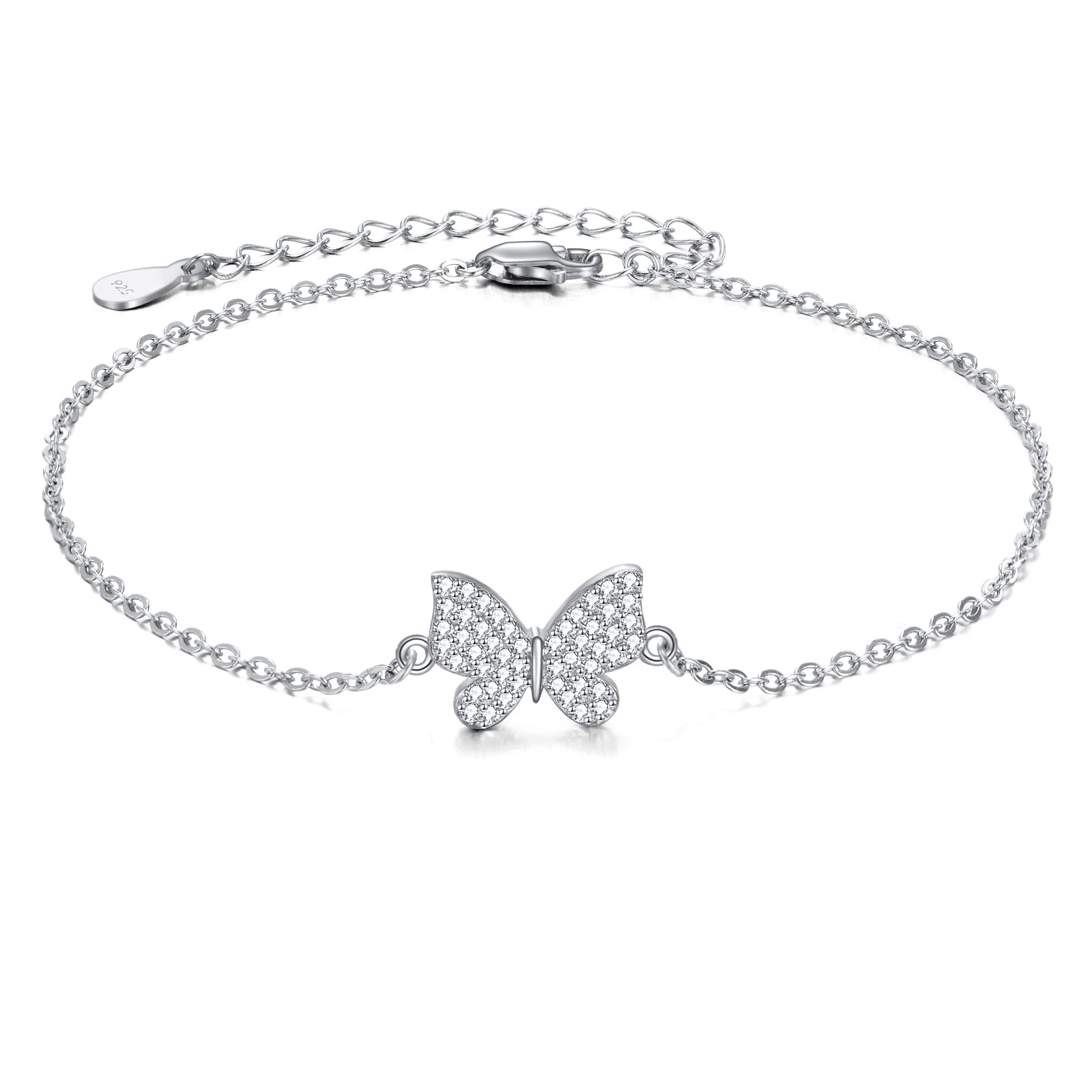 YAFEINI Sterling Silver Butterfly Pendant Bracelet for Women - Elegant Adjustable Charm Jewelry Gift for Birthday, Anniversary & Special Occasions