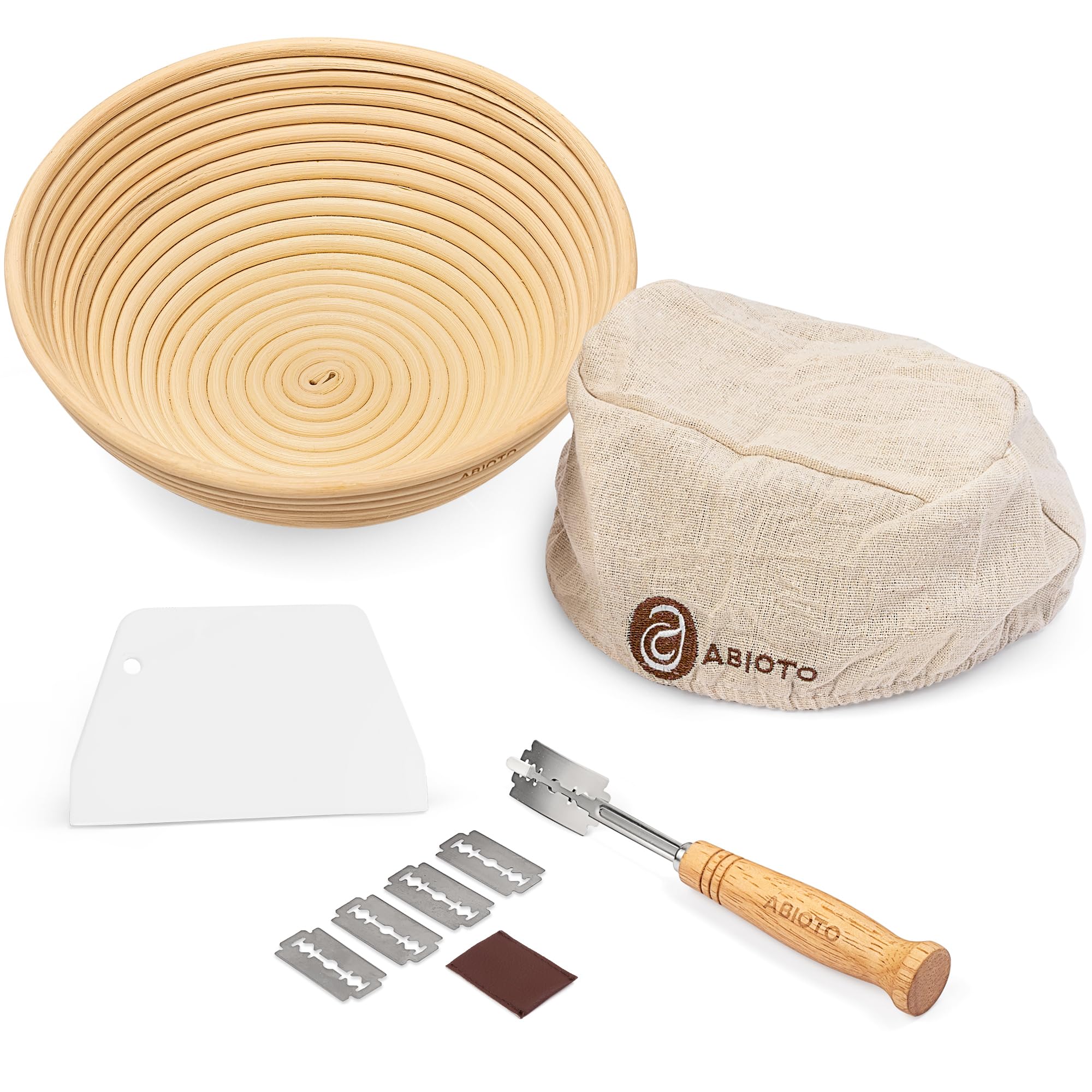 10-Inch Banneton Bread Proofing Basket Set with Lame, Dough Scraper & Linen Liner - Odor-Free Rattan Brotform for Sourdough, Artisan Bread Baking - Perfect for Home Bakers & Professional Bakeries
