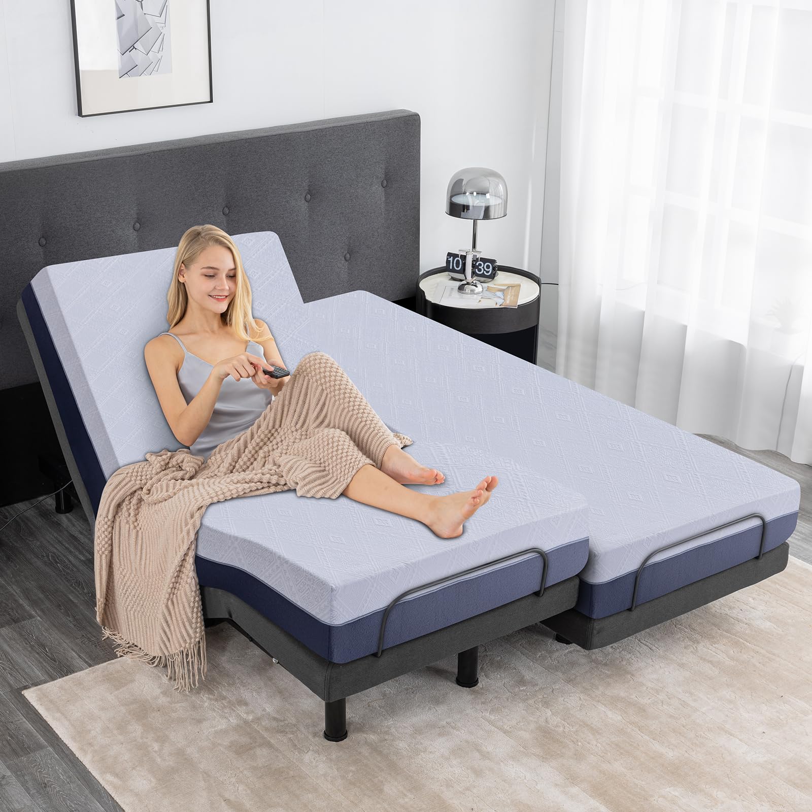 Twin XL Adjustable Bed Frame with 10 Inch Gel Memory Foam Mattress - Medium Firm Mattress in a Box, Sturdy Adjustable Bed Base with Wireless Remote for Head/Foot Lift - Perfect for Home, Guest Room and Small Spaces