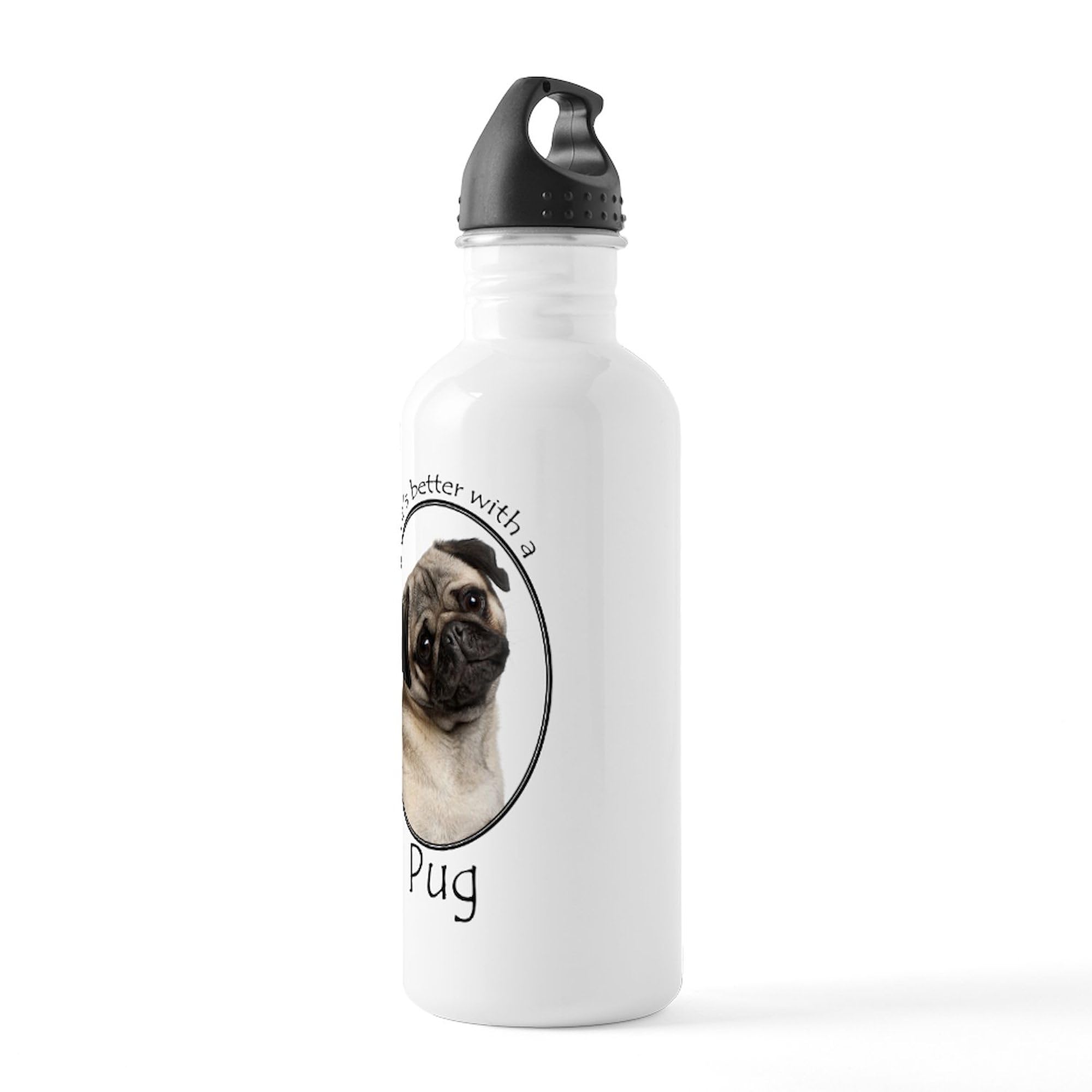 Lifes Better Pug Stainless Steel Water Bottle 1.0L (34 oz) - Insulated Double Wall Vacuum Flask for Hot & Cold Drinks - Perfect for School, Gym, Hiking & Office Use