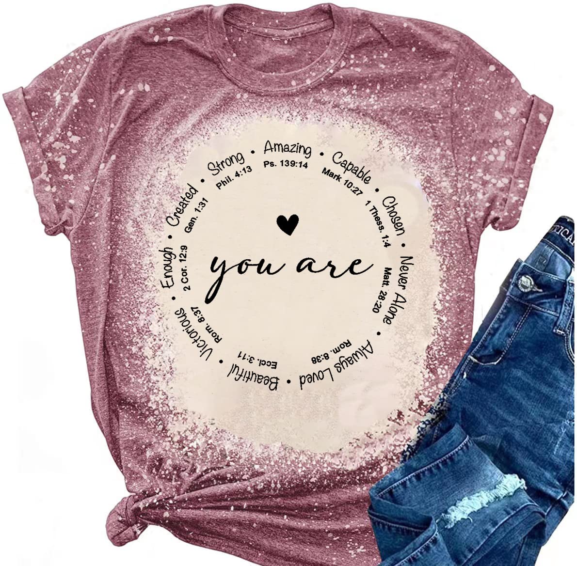 SUPEYA Inspirational Women's T-Shirt - Cute Heart Graphic Tee with Blessed Saying, Casual Short Sleeve Top for Everyday Wear & Motivational Outfits