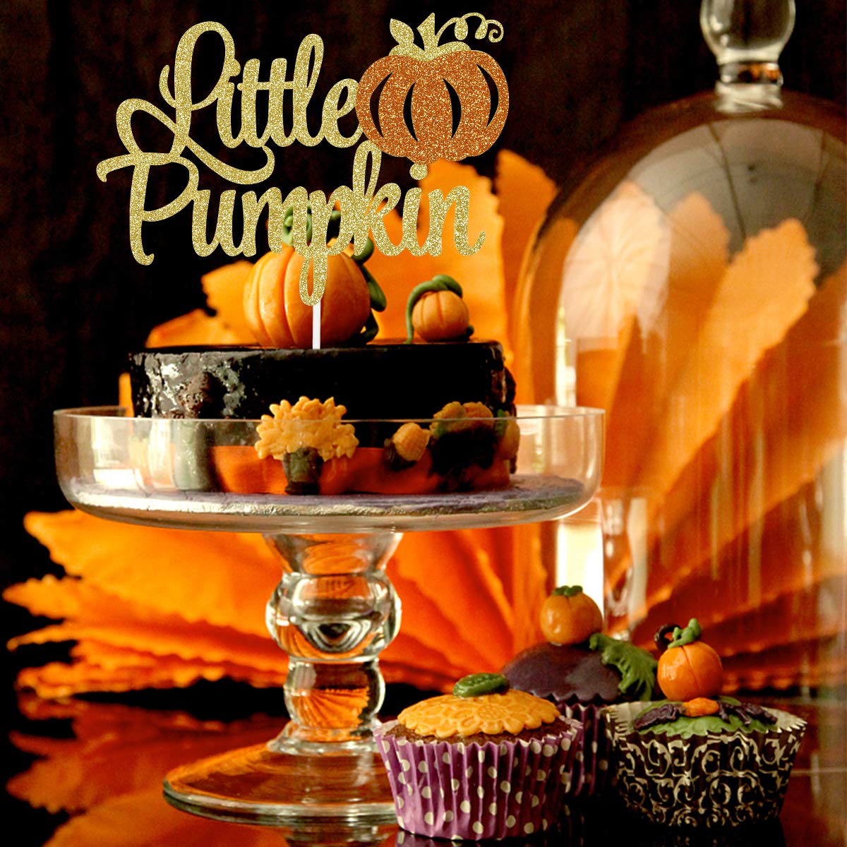 Gold Little Pumpkin Cake Topper - Fall Baby Shower Cake Decorations for Autumn Parties, Halloween & Thanksgiving Celebrations | Perfect for Baby Showers, Birthday Cakes & Seasonal Desserts
