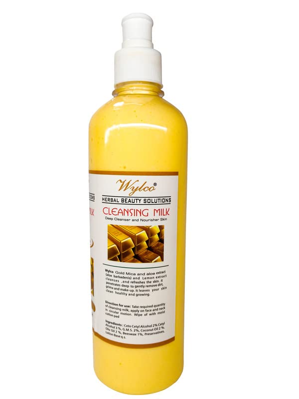 Wylco Herbal Beauty Solution Cleansing Milk with Gold Extract - Deep Cleansing & Nourishing Face Wash for Smooth, Soft & Hydrated Skin | Gentle Moisturizing Facial Cleanser (500ml) | Perfect for Daily Skincare Routine & Makeup Removal