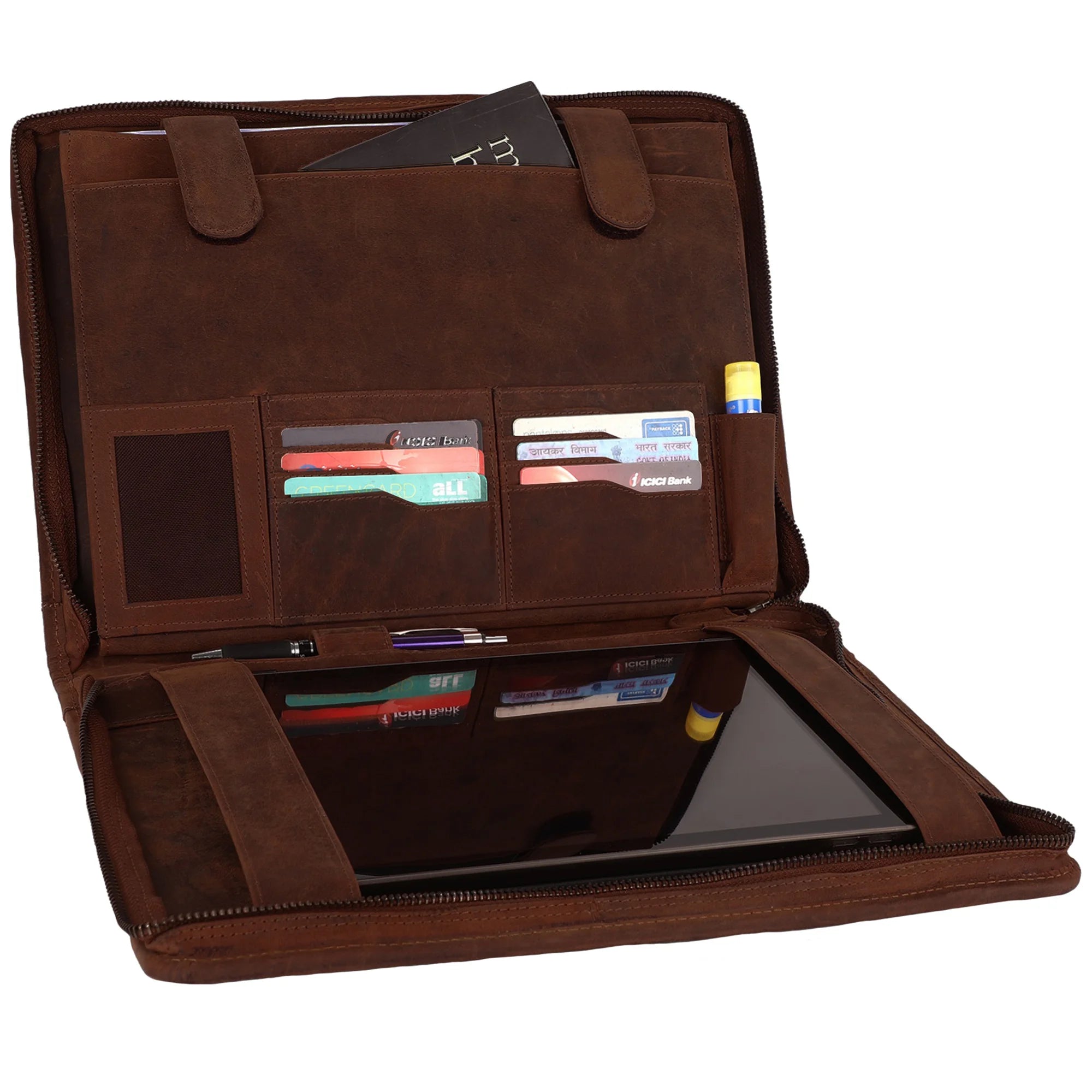 Premium Business Leather Portfolio - Professional Dark Brown Leather Document Holder for Men & Women - Perfect for Office, Meetings, and Business Travel