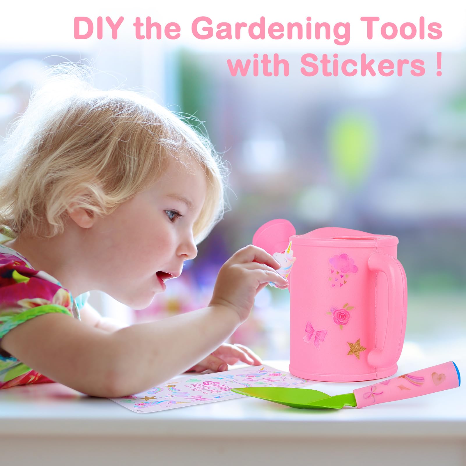 **Kids Gardening Tools Set - Outdoor Pretend Play Toys with Wheelbarrow, Shovels, Rakes, Watering Can, Gloves & Tote Bag - Educational DIY Sticker for Toddlers, Boys & Girls - Perfect for Beach, Sandbox & Garden Play**