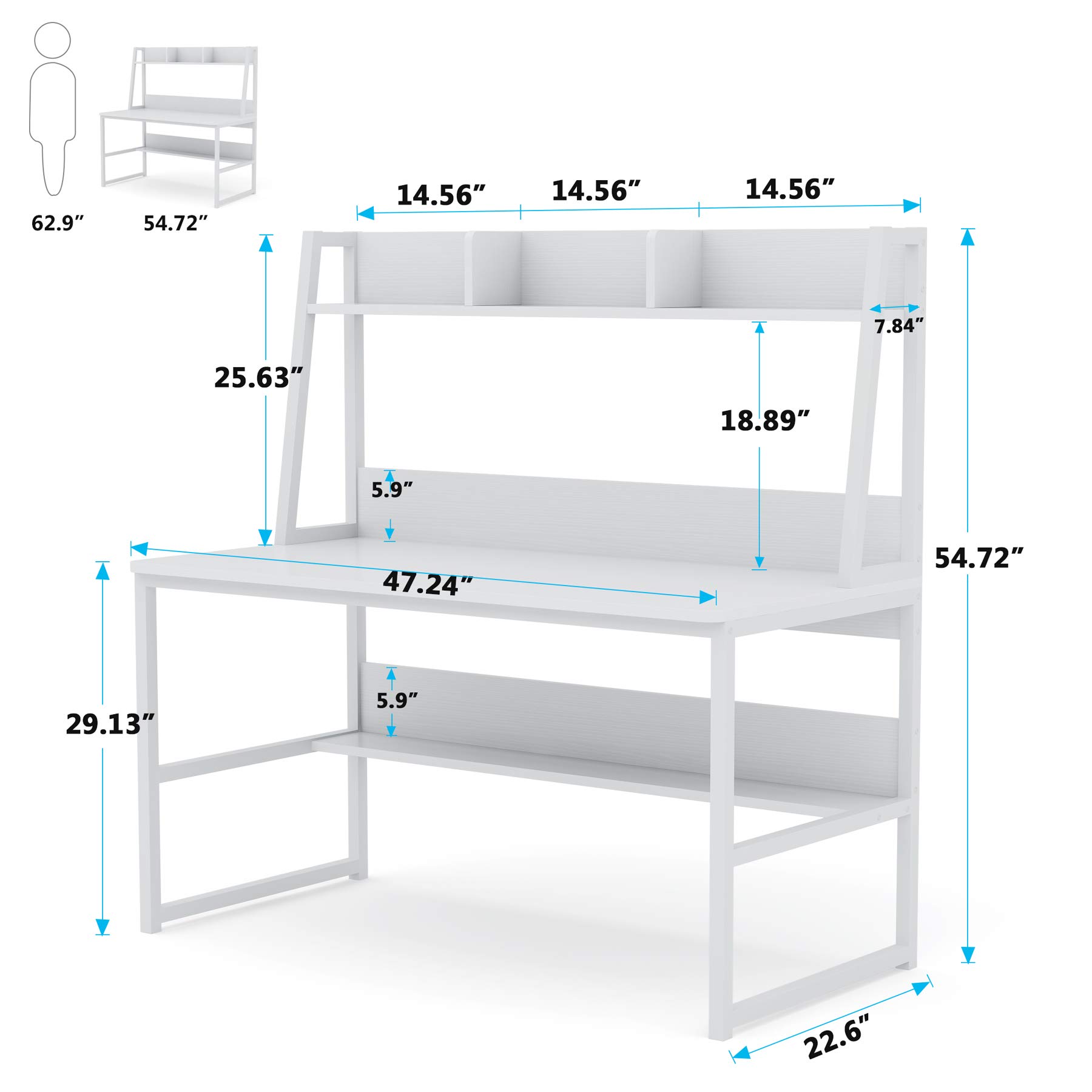 Tribesigns 47 Inch Modern Computer Desk with Hutch & Bookshelf - Sturdy Home Office Desk for Work, Study & Writing - Space Saving All White Workstation for Small Spaces & Apartments