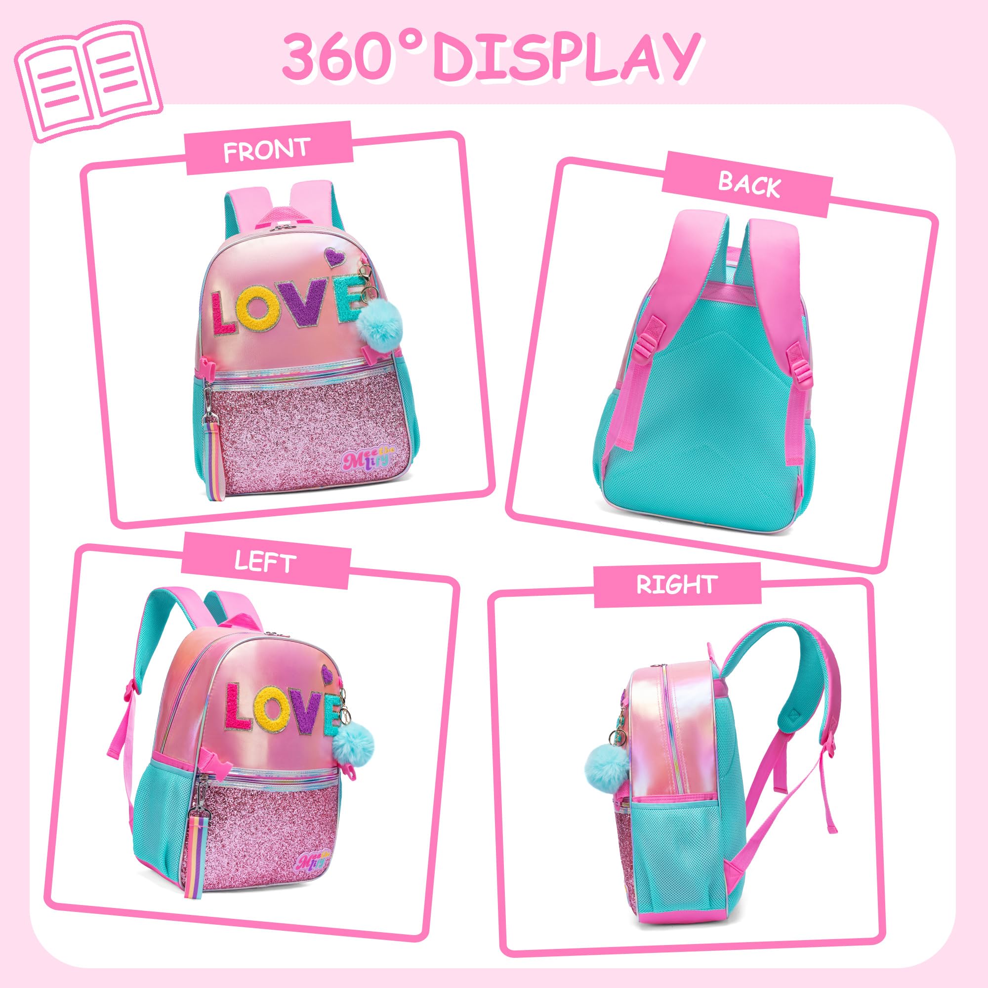 Girls School Backpack Set with Lunch Box & Pencil Case for Elementary Students - Perfect for School & Travel