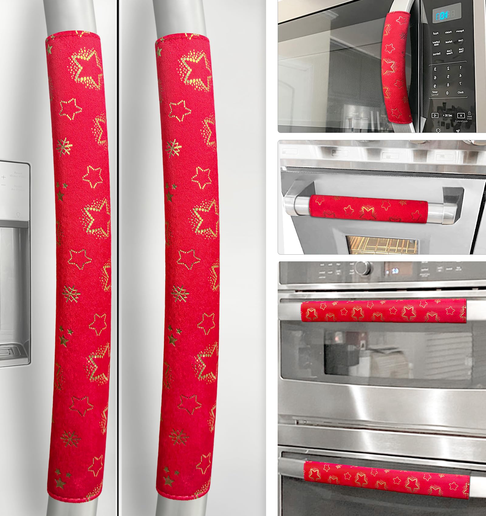 Non-Slip Fridge Handle Covers Set of 6 - Washable for Kitchen & Dishwasher (Red Christmas) - Keep Appliances Clean