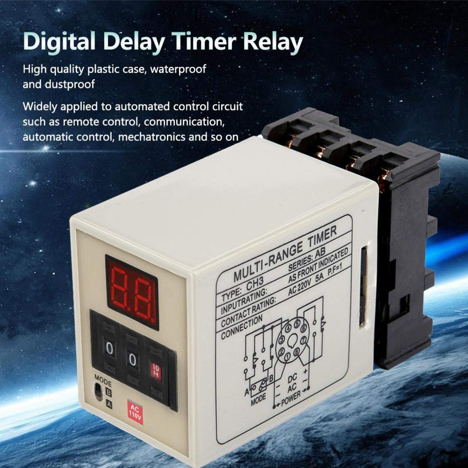 Digital Delay Timer Relay AH3-DM - Dual Mode 0.01S-99H with LED Display | 12V/24V/110V/220V/380V (DC 12V & AC 110V) | Perfect for Industrial Automation, HVAC Systems & Electrical Control Panels