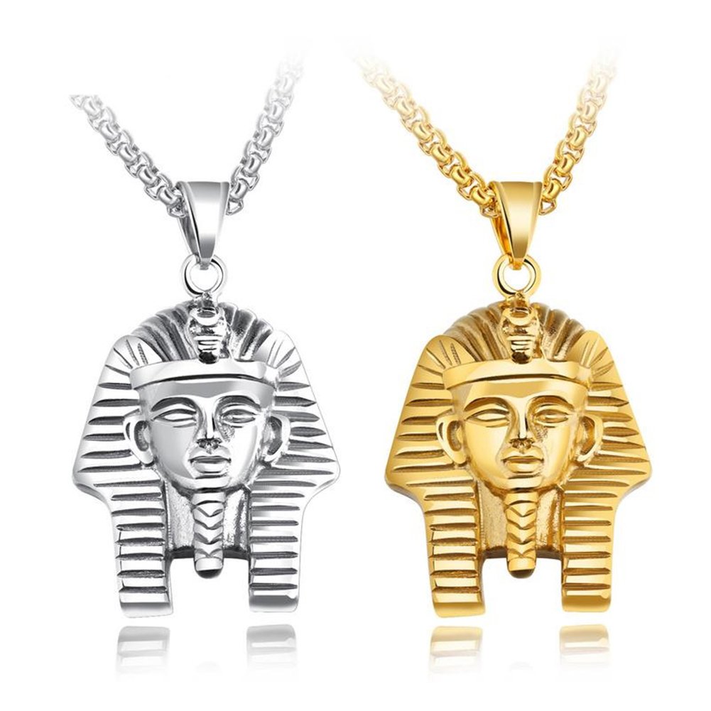 Men's Punk Egyptian Pharaoh King Tut Pendant Necklace - Gold & Silver 24