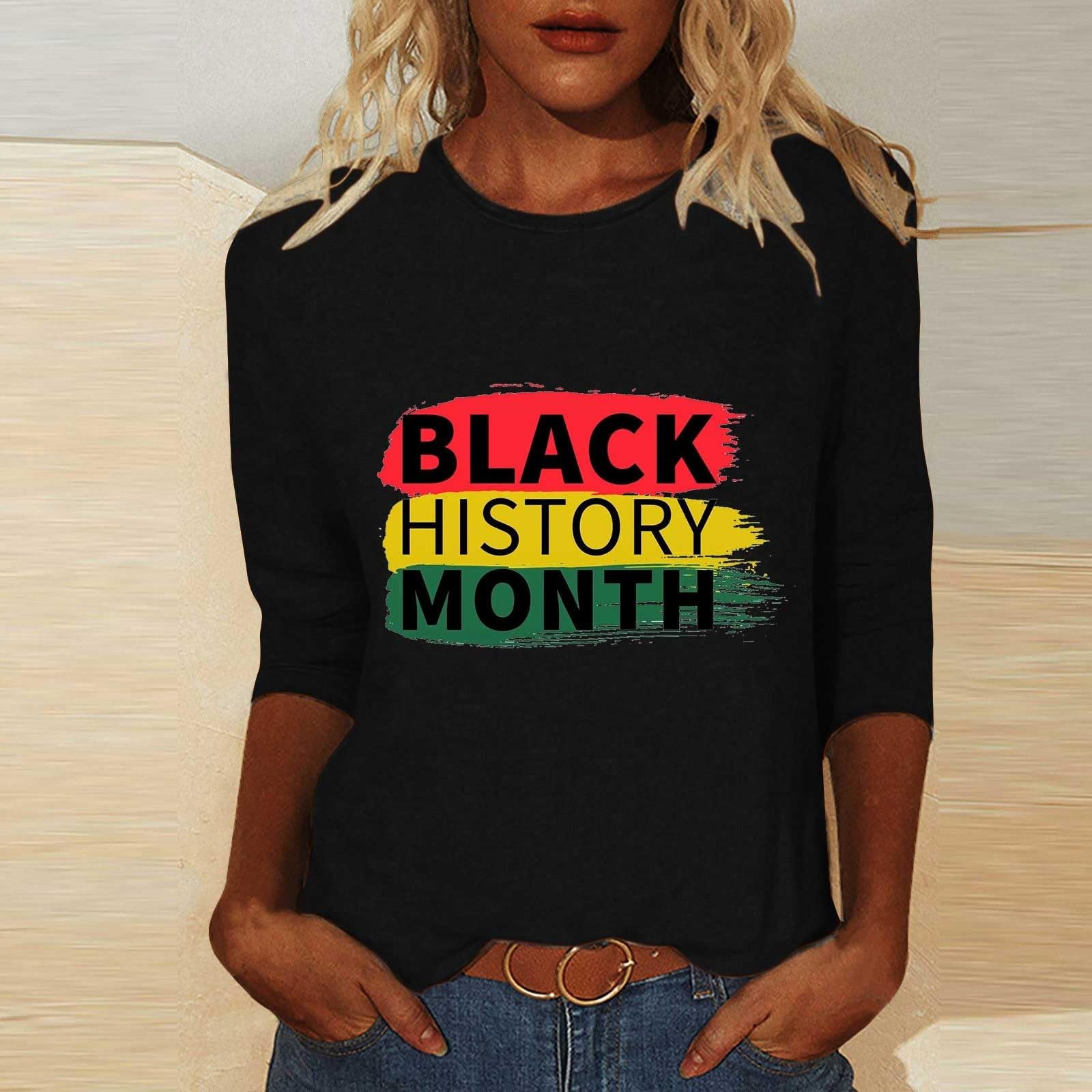 Juneteenth T-Shirts for Women - Black Freedom Day 3/4 Sleeve Blouse - Casual Black Pride Tunic Top - June 19th 1865 Commemorative Shirt - Perfect for Juneteenth Celebrations, Black History Month, and Everyday Wear