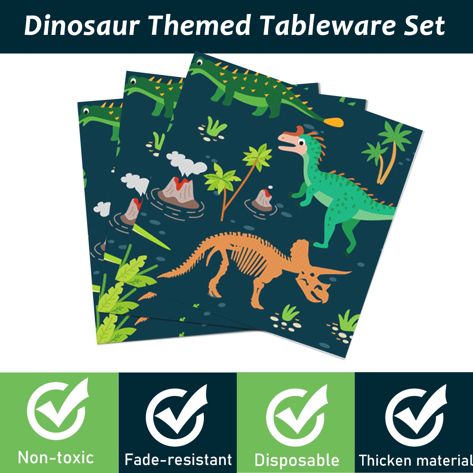 96-Piece Dinosaur Tableware Set - Disposable Dinosaur Plates, Forks & Napkins for Kids Birthday Party - Dino Theme Dinnerware for Boys Shower Decorations - Perfect for Jurassic World Themed Parties & Events (Serves 24 Guests)