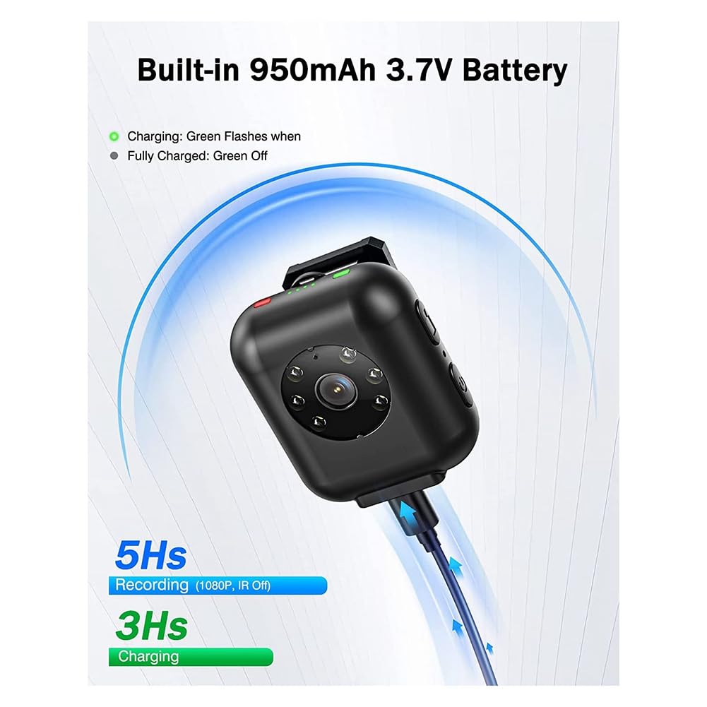 Qyrugcxs 1080P HD Body Worn Camera with 950mAh Battery - 5 Hours Recording Mini Sports Action Camera for Police Security, Outdoor Adventures & Evidence Collection
