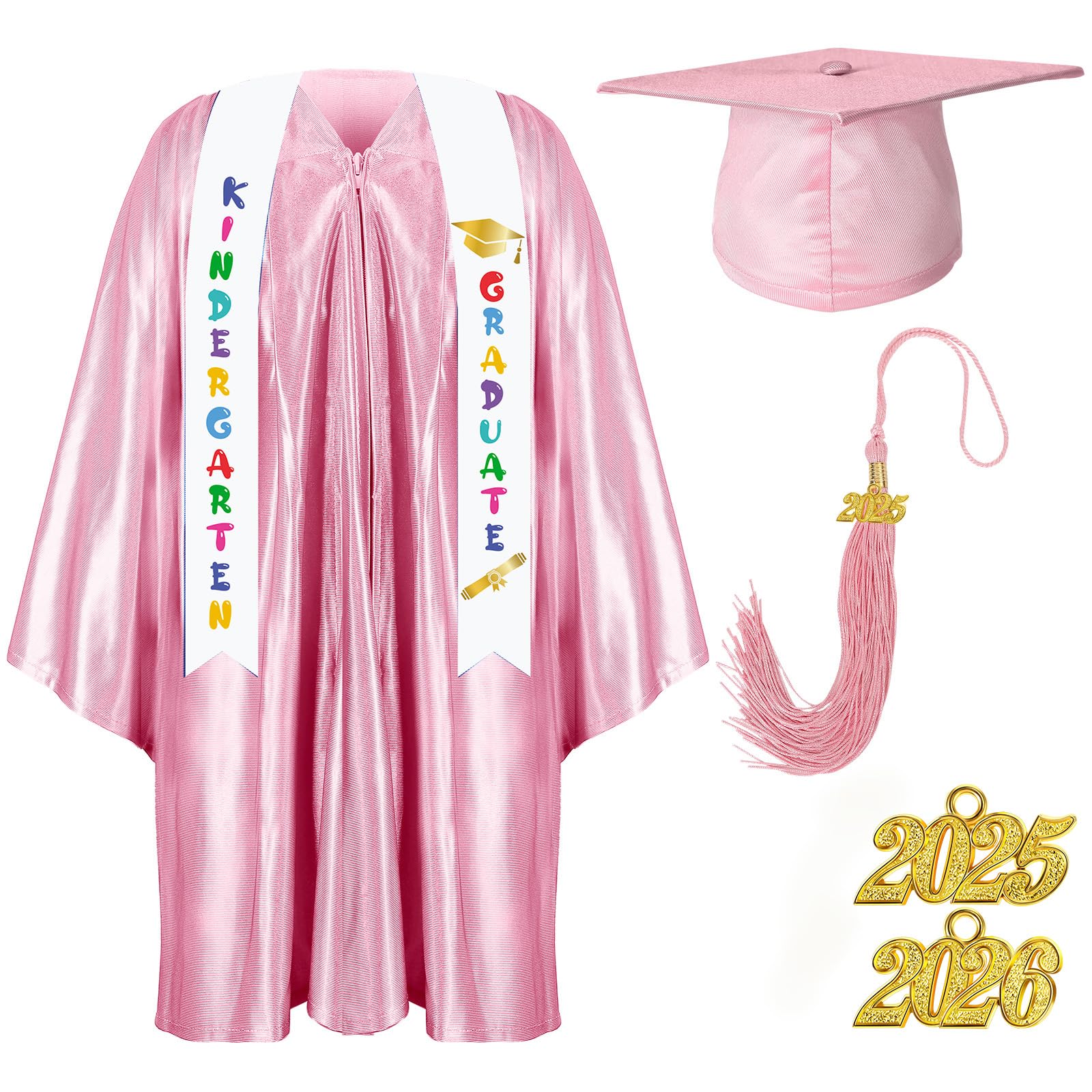 Foaincore 2025 Preschool & Kindergarten Graduation Gown Cap Tassel Set with Printed Stole - Class of 2025/2026 Graduation Gift for Kids - Perfect for Ceremonies, Photo Shoots & School Events