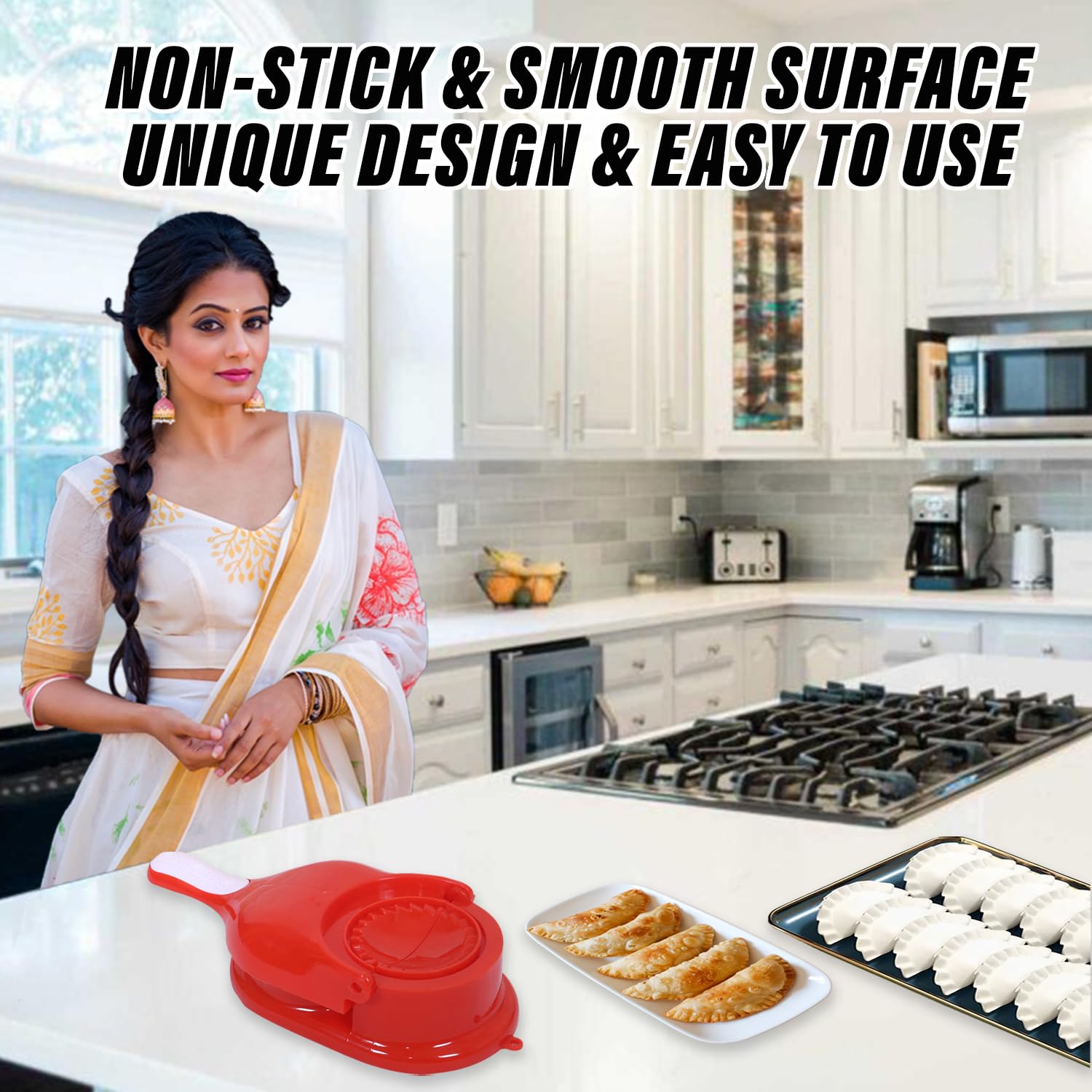 2-in-1 Plastic Dumpling Maker Tool - Heart Home Dumpling Press for Momos, Gujiya & More | Manual Dumpling Maker Machine for Kitchen | Perfect for Asian Cooking, Party Snacks & Family Meal Prep (Red)