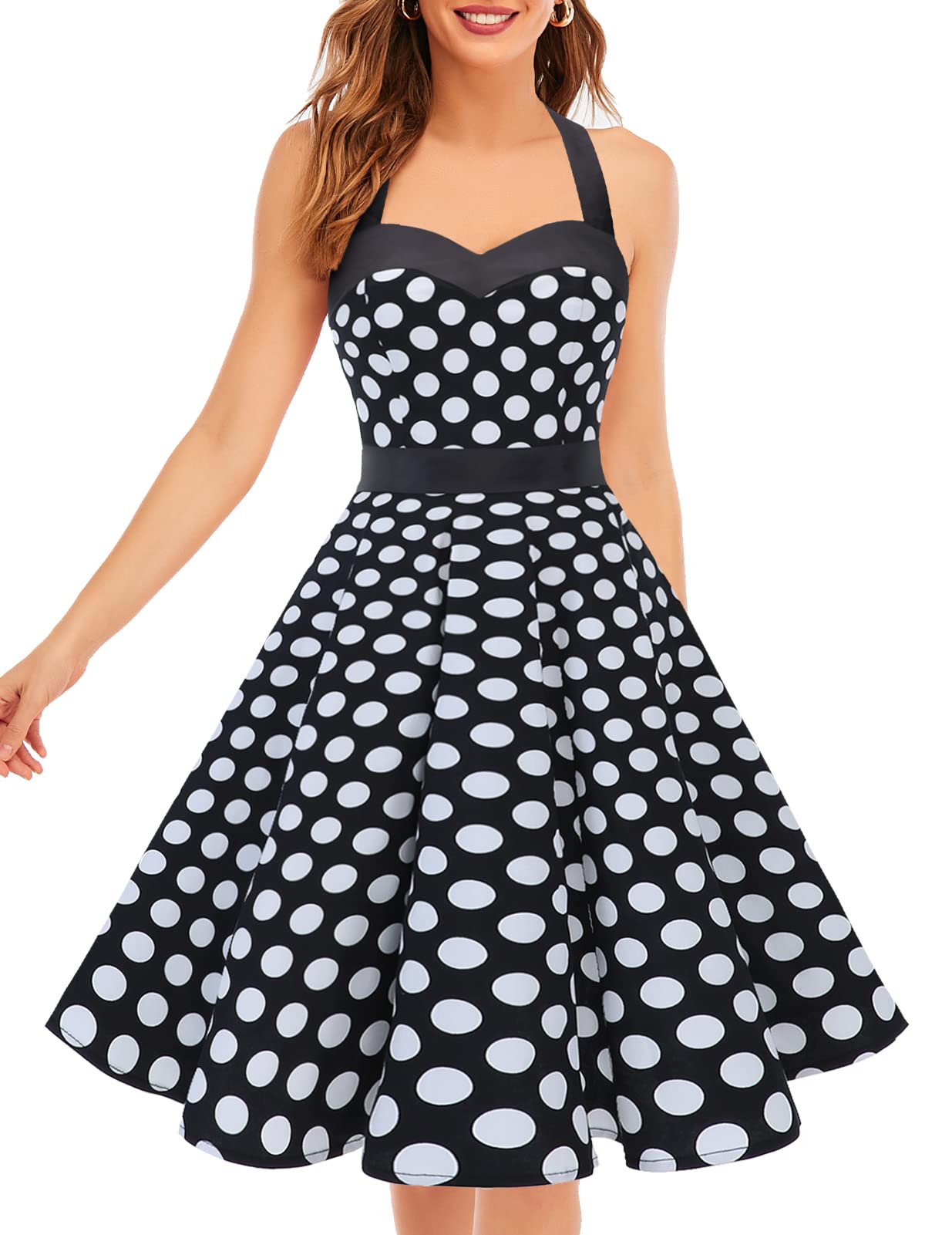 Vintage 1950s Rockabilly Swing Dress for Women - Retro Halter Cocktail Party & Wedding Guest Dress | Perfect for 50s Themed Parties, Pin-Up Photos & Vintage Fashion Lovers