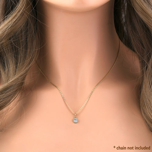 14K Solid Yellow Gold Round Halo CZ Pendant Necklace for Women - Elegant Jewelry Gift for Birthday, Anniversary & Valentine's Day