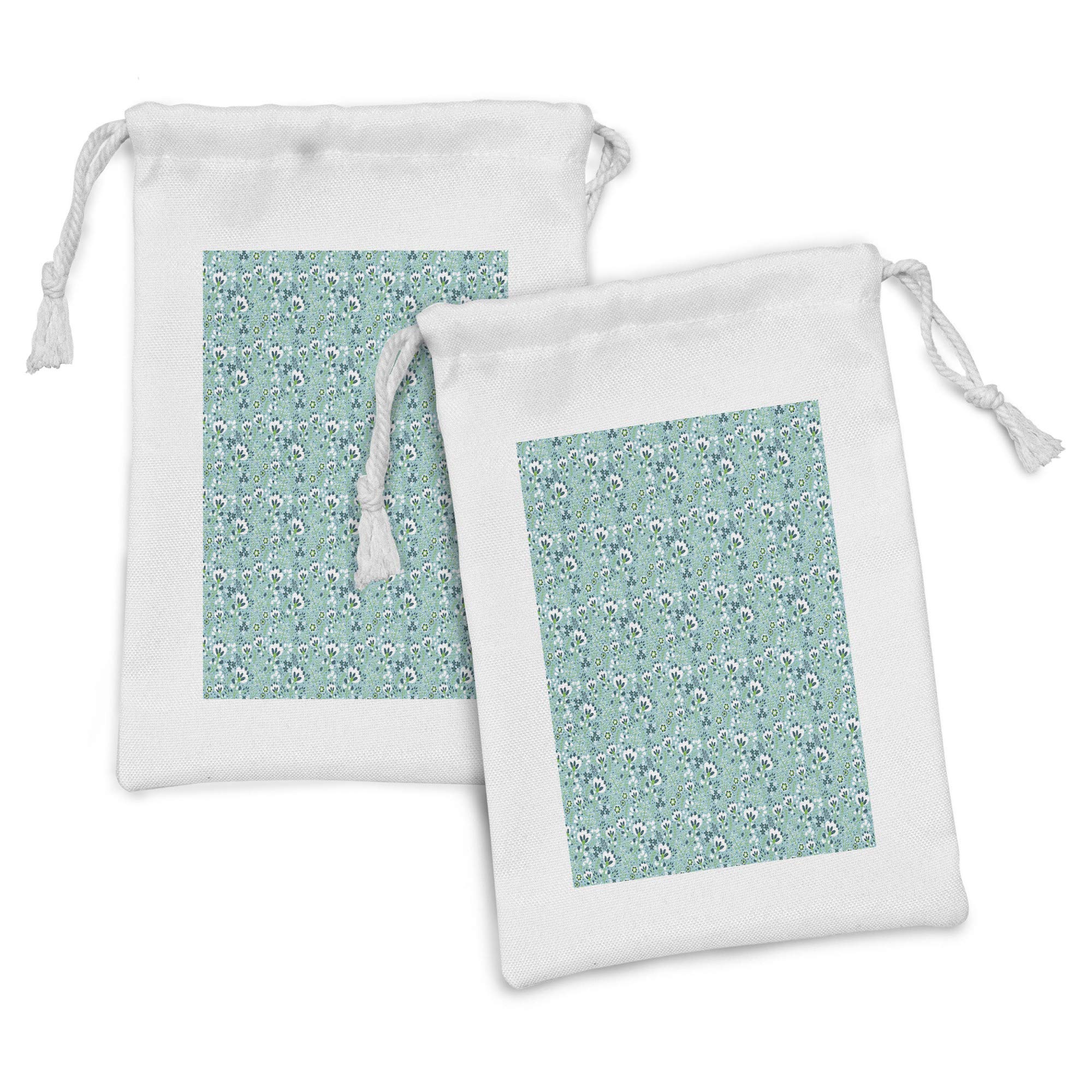 Ambesonne Floral Fabric Pouch Set of 2 - Tulip Inspired Drawstring Bags with Berry & Leaf Motifs, 9