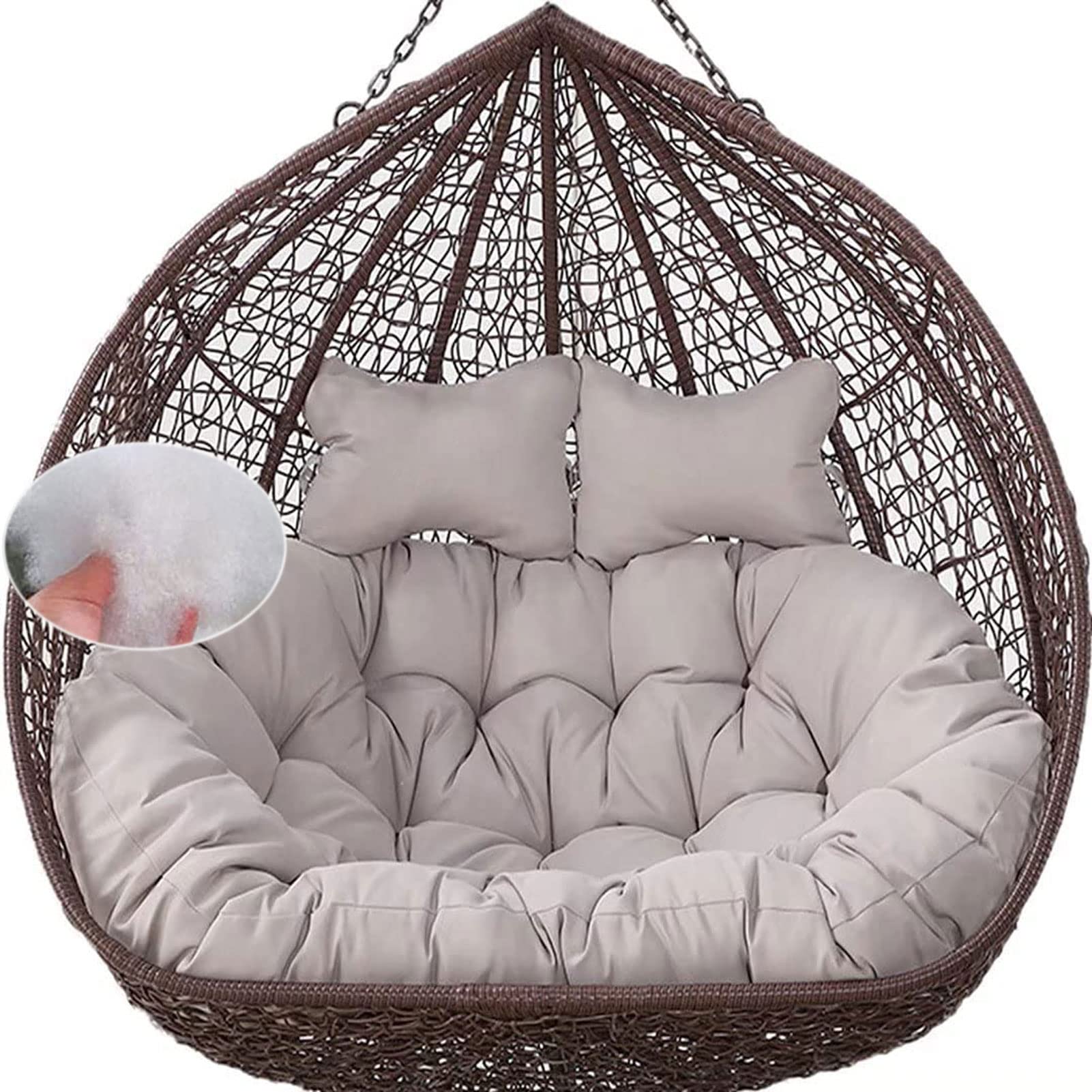 Waterproof Double Egg Chair Cushion Replacement - 2 Pack Detachable Hanging Basket Swing Seat Cushions with Adjustable Headrests for Outdoor Garden, Patio, Balcony & Backyard (Grey) - Perfect for Relaxing, Lounging & Reading in Your Hammock or Swing Chair