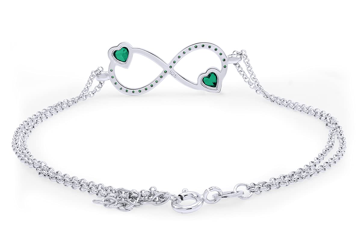 14k White Gold Over Sterling Silver AFFY Simulated Gemstone Infinity Heart Chain Bracelet - Perfect for Valentine's Day Gifts, Anniversary Presents & Romantic Occasions