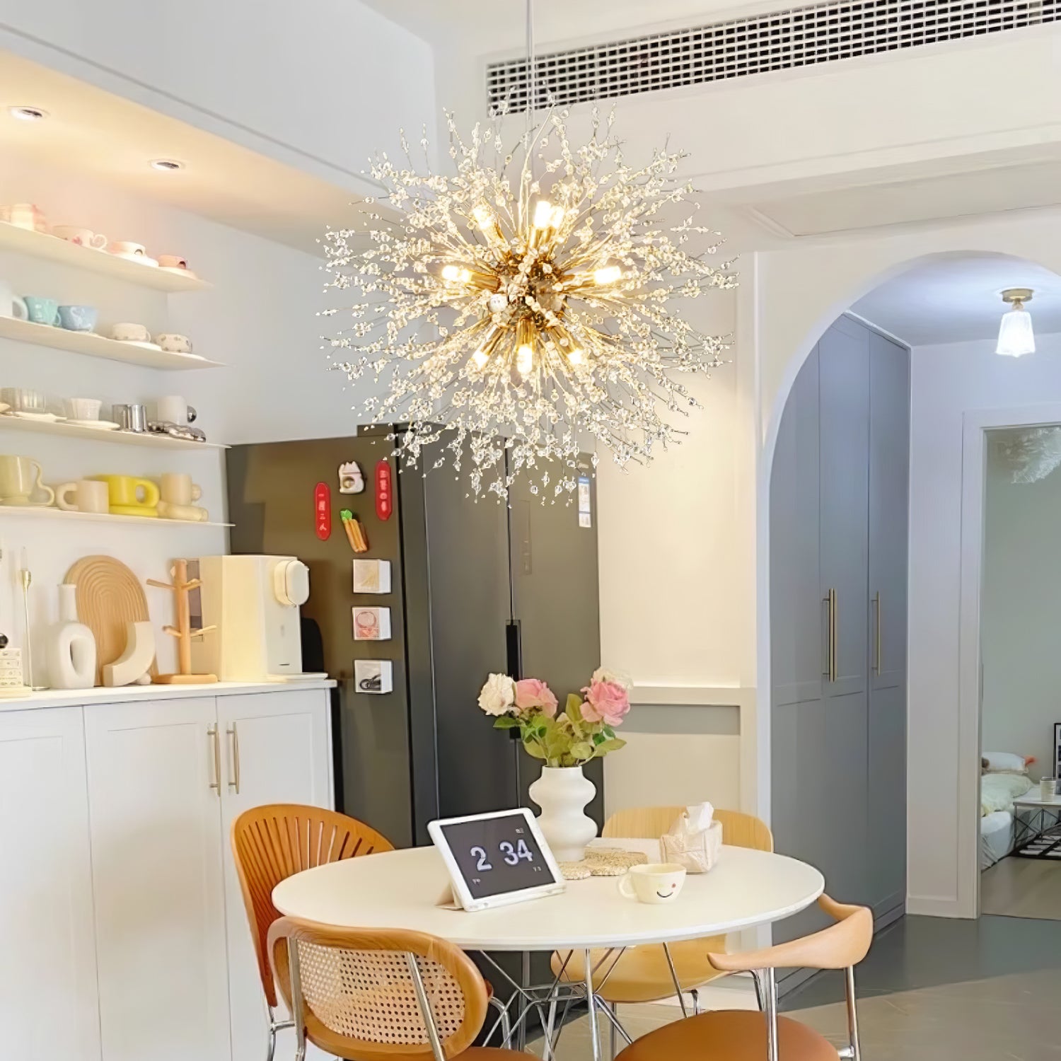 Elegant Crystal Dandelion Chandelier - Modern Glass Pendant Light Fixture for Dining Room, Living Room & Bedroom Decor