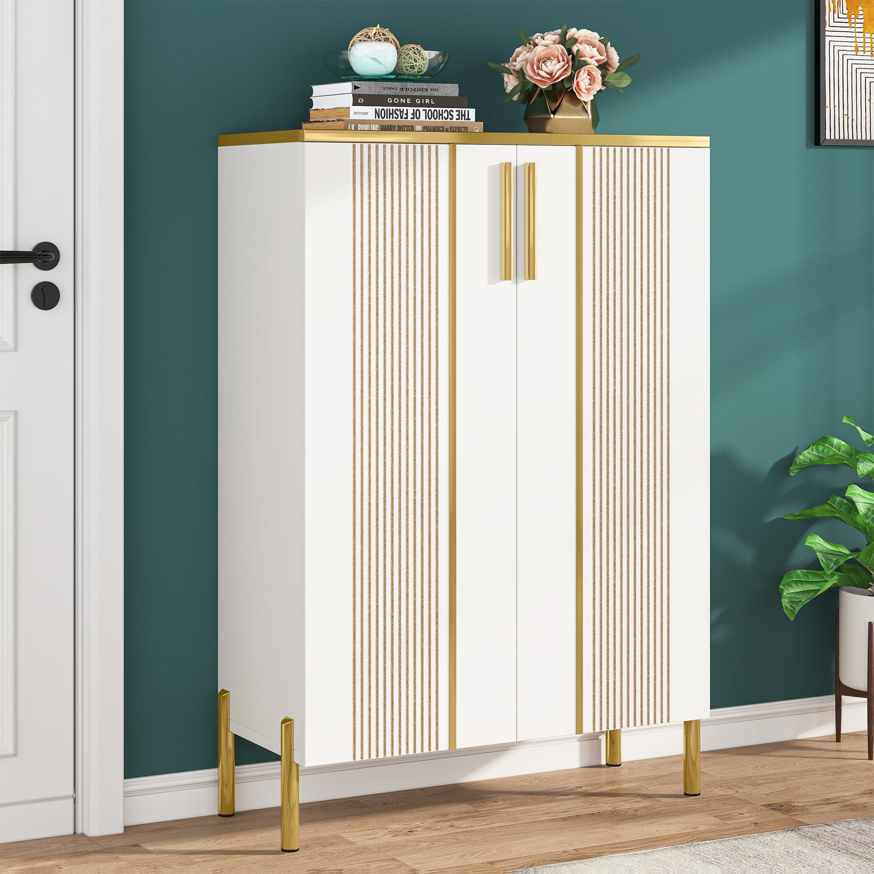 6-Tier Wooden Shoe Cabinet with Adjustable Shelves & Doors - Space Saving Shoe Storage Organizer for Entryway, Closet, and Bedroom