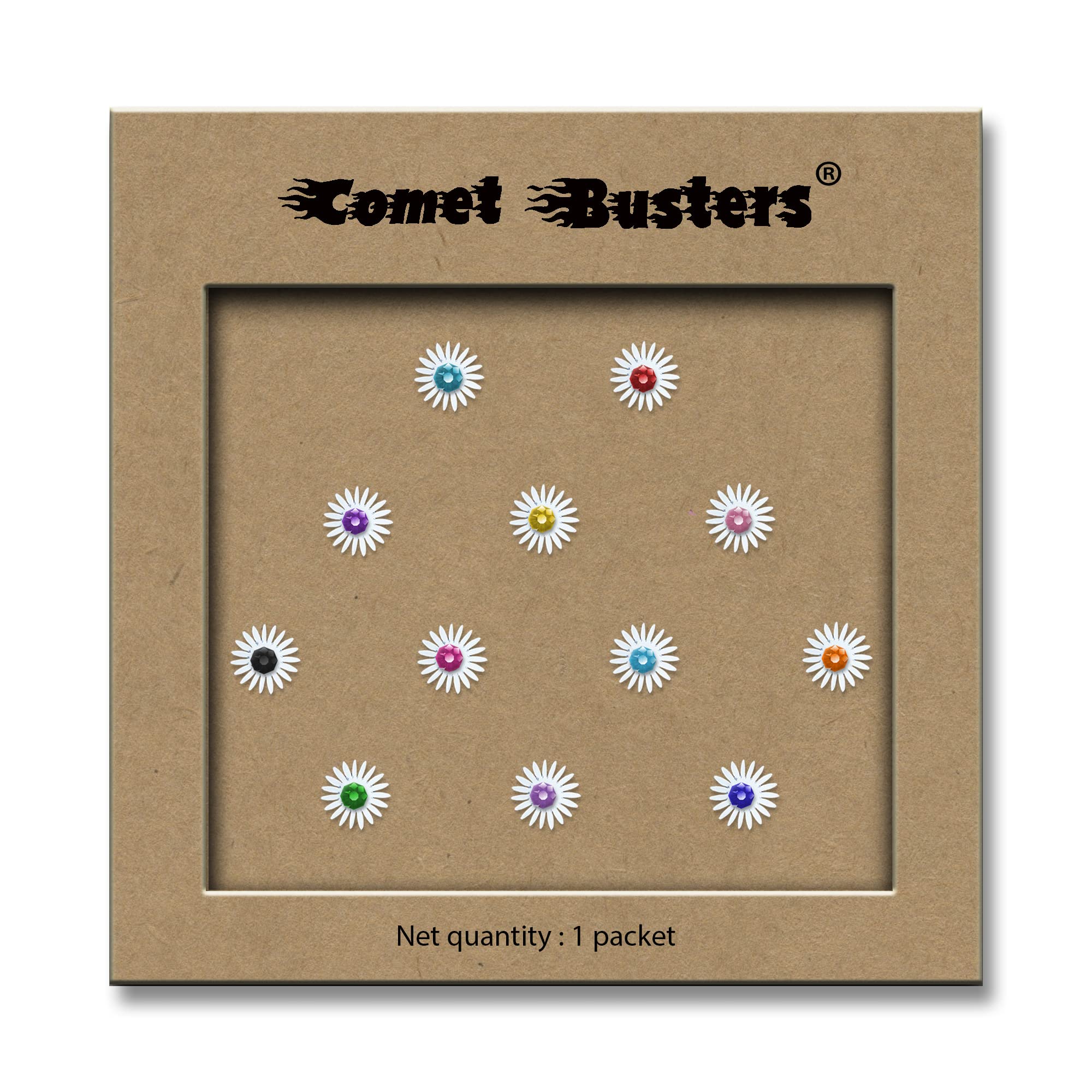 **Cute White Floral Baby Bindis with Colorful Stones - 6mm Kids Face Stickers for Parties, Festivals & Costumes (Pack of BB034)**