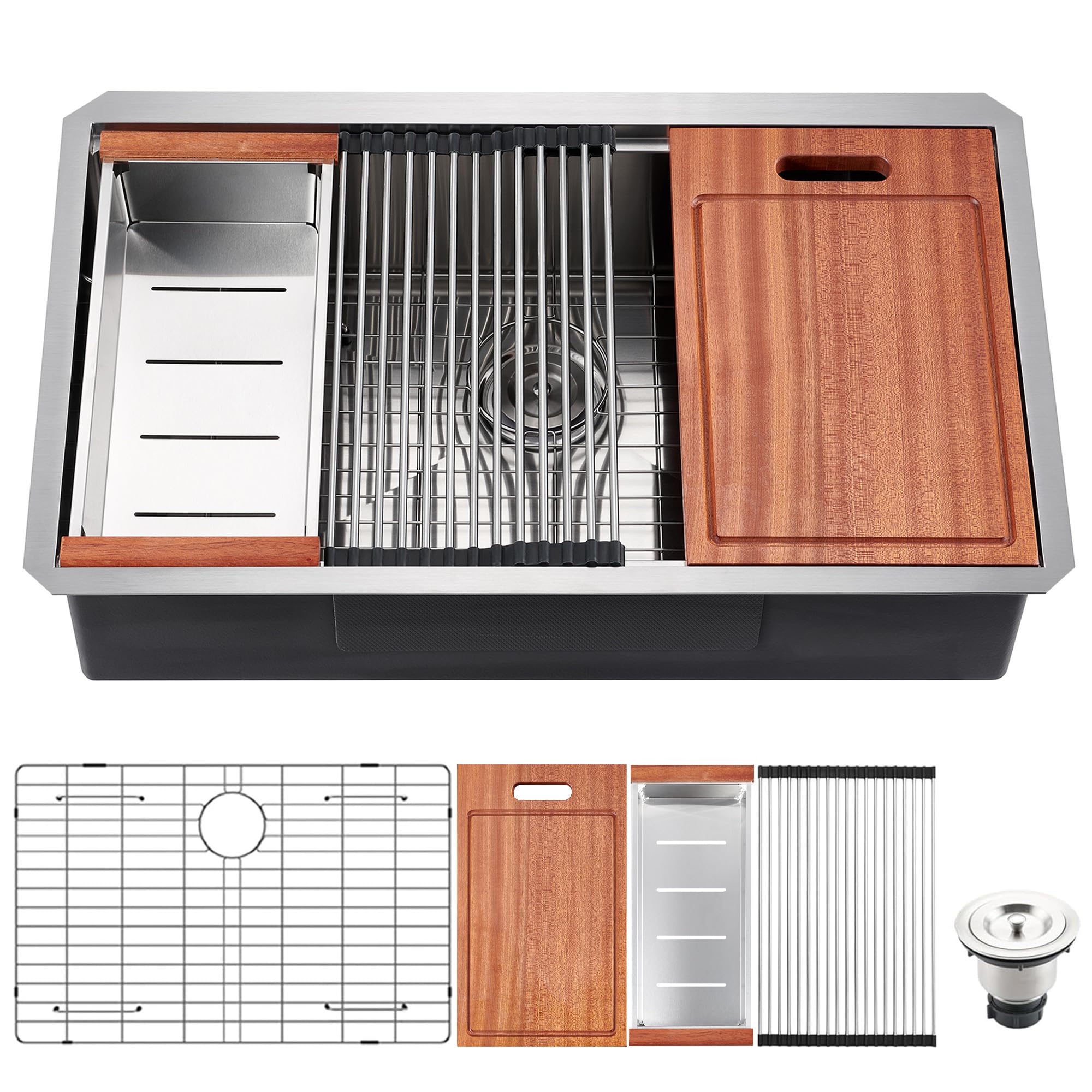 28-Inch Undermount Single Bowl Stainless Steel Kitchen Sink - 18 Gauge Workstation with R10 Radius & Ledge | CELAENO Handmade All-in-One Sink for Modern Kitchens | Perfect for Food Prep, Dishwashing & Entertaining
