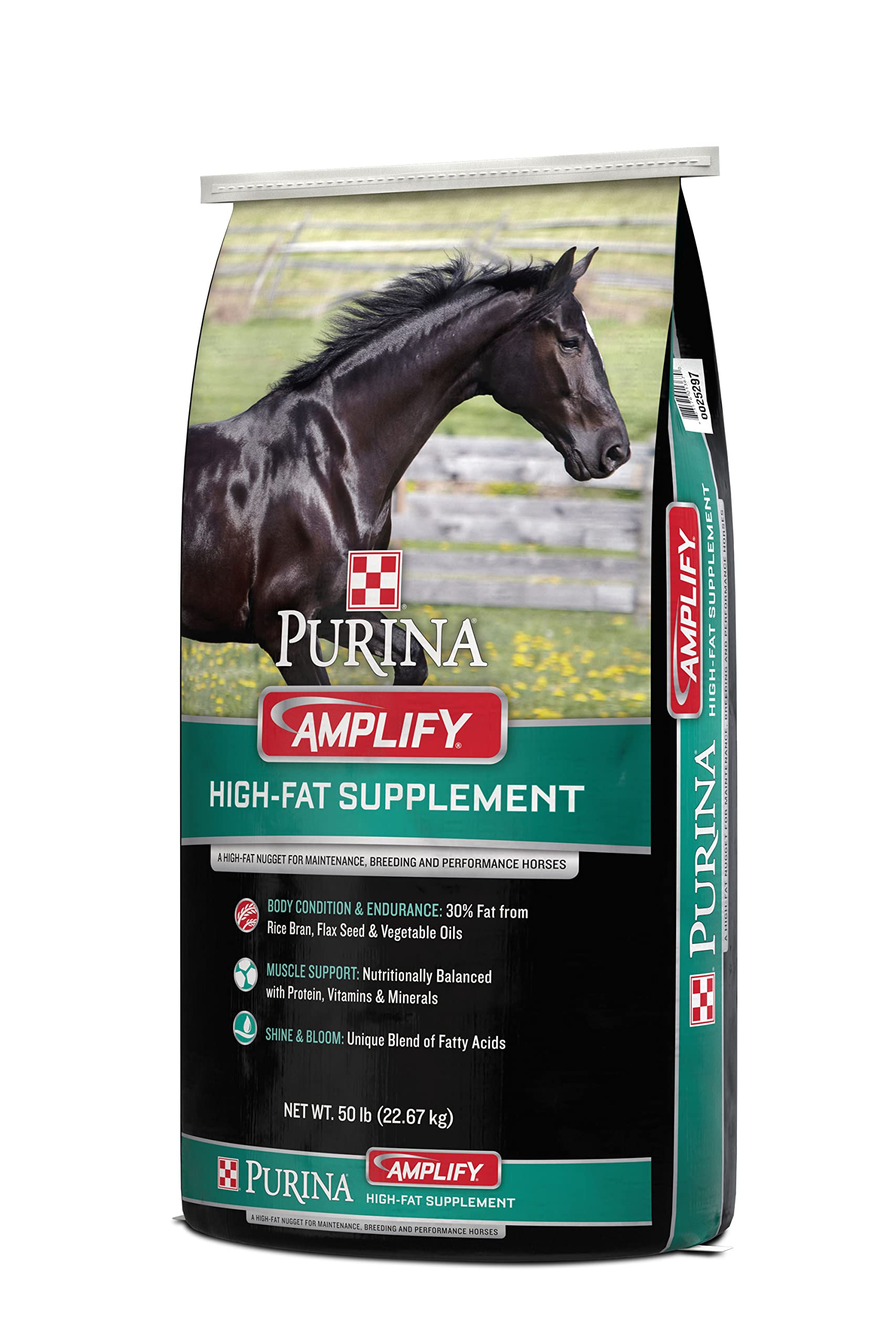 Purina Amplify Equine High-Fat Horse Supplement - 50 lb Bag for Maintenance, Breeding & Performance Horses | Supports Energy, Coat Health & Muscle Development | Ideal for Show Horses, Racehorses & Breeding Stock