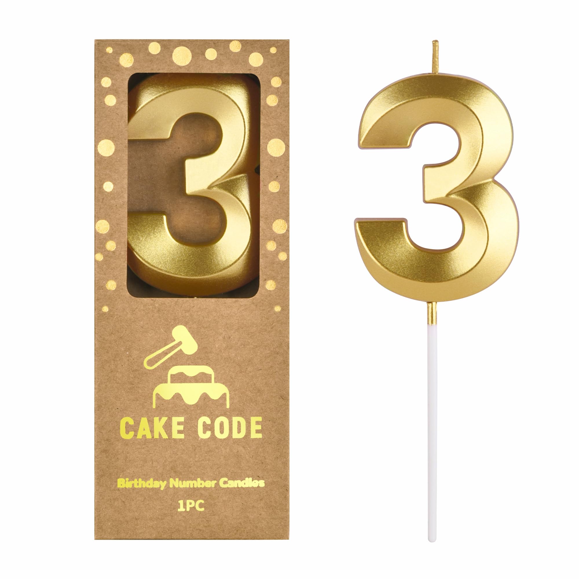 2.76 Inch Diamond Gold Number 3 Birthday Candles for Cake - Elegant Gold Number Candles for Party Decorations & Celebration (Perfect for Birthdays, Anniversaries, and Special Events)