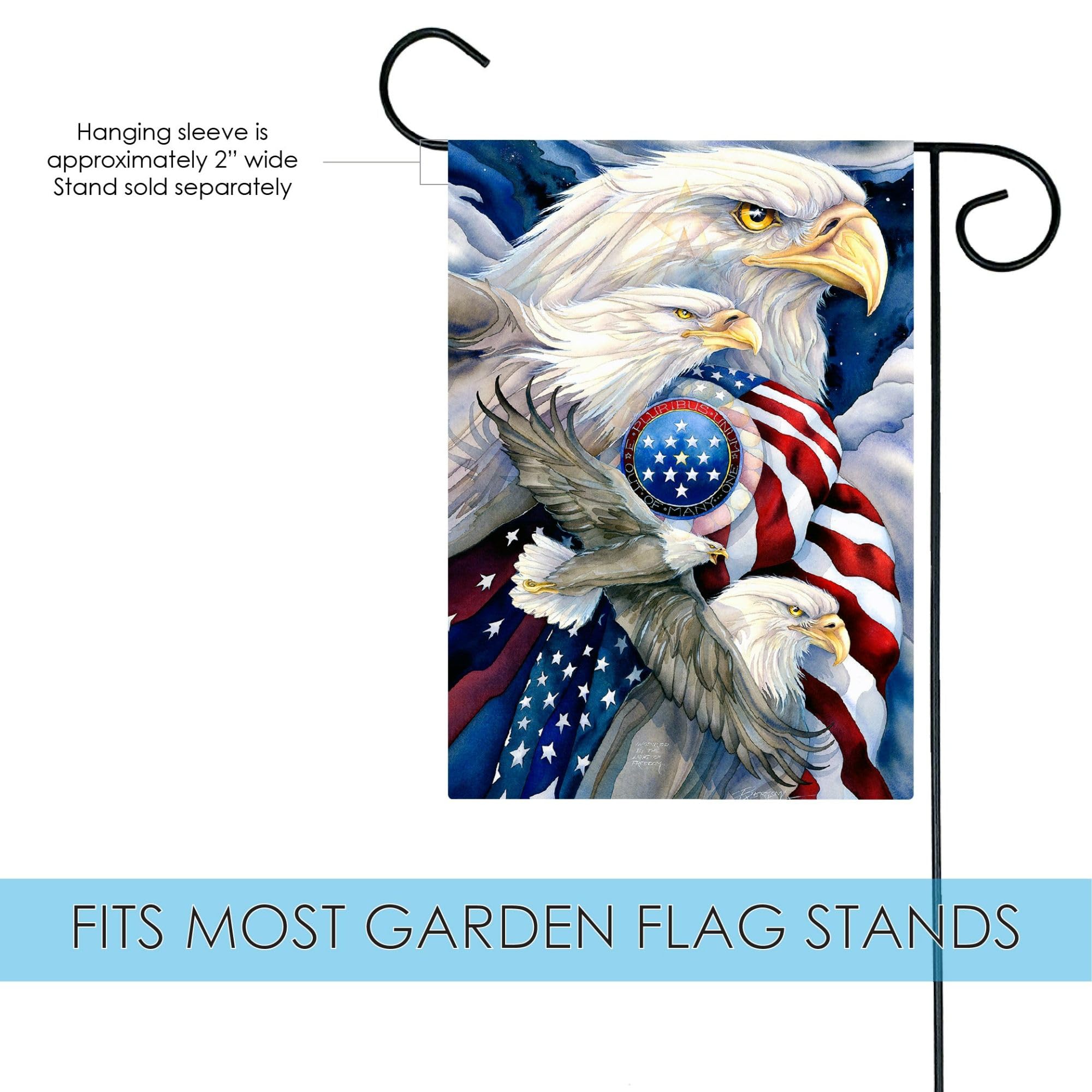 Toland Home Garden 12x18 Inch Double Sided Patriotic American Flag - Bald Eagle Outdoor Yard Decoration for House, Garden & Porch - Perfect for Memorial Day, 4th of July & Veterans Day Celebrations