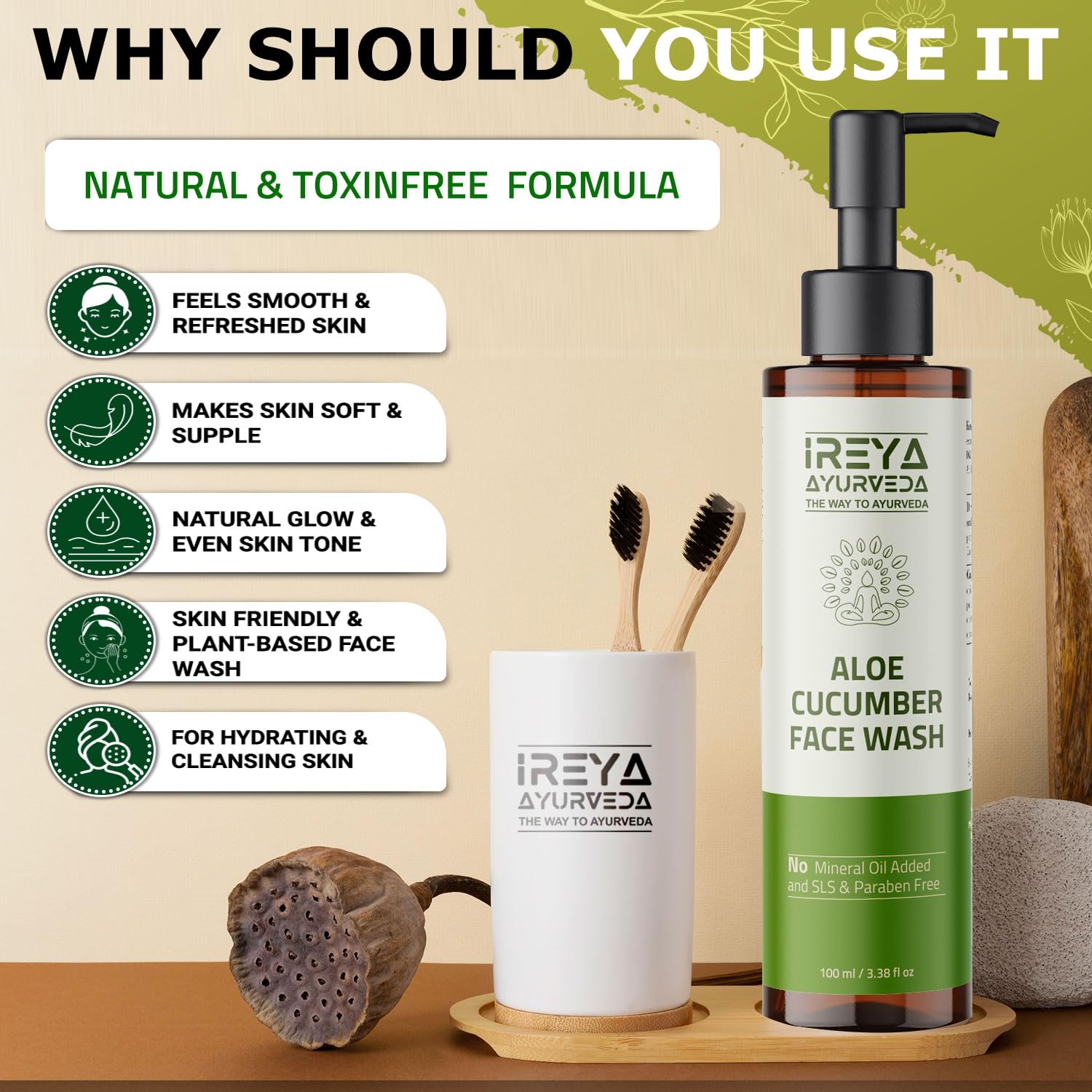 Aloe Vera & Cucumber Face Wash 100ml (3.38oz) - Gentle Cleanser for Men & Women with Natural Extracts - Pure, Vegan, Cruelty-Free Skincare - Perfect for Daily Face Cleansing & Acne-Prone Skin