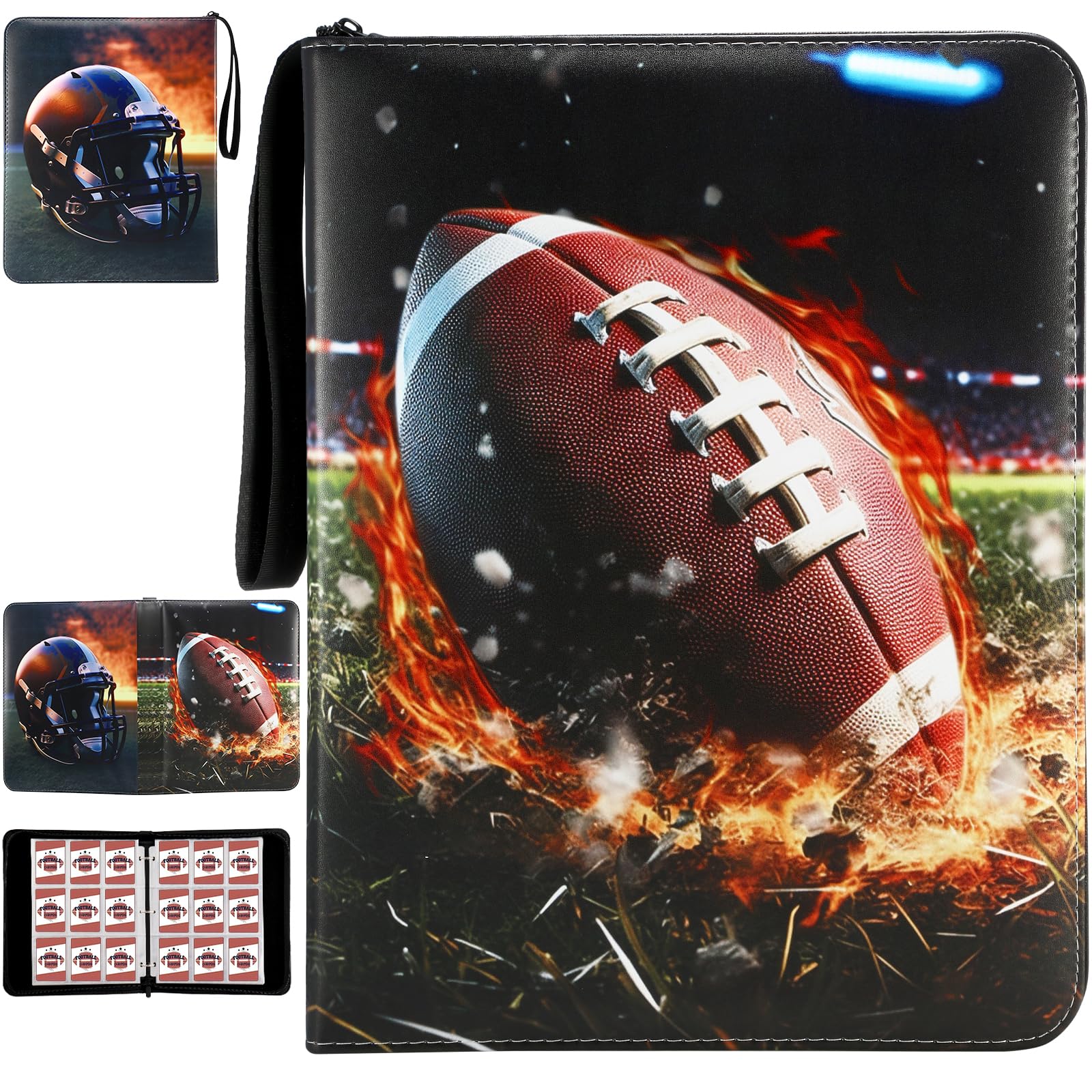 900-Pocket Football Trading Card Binder with 50 Removable Sleeves - Multicolor 9-Pocket Zippered Collector Album for Sports Cards, 3-Ring Organizer Storage - Perfect for Kids Gifts & Card Collectors (Ideal for Trading, Organizing & Protecting Valuable Sports Cards)