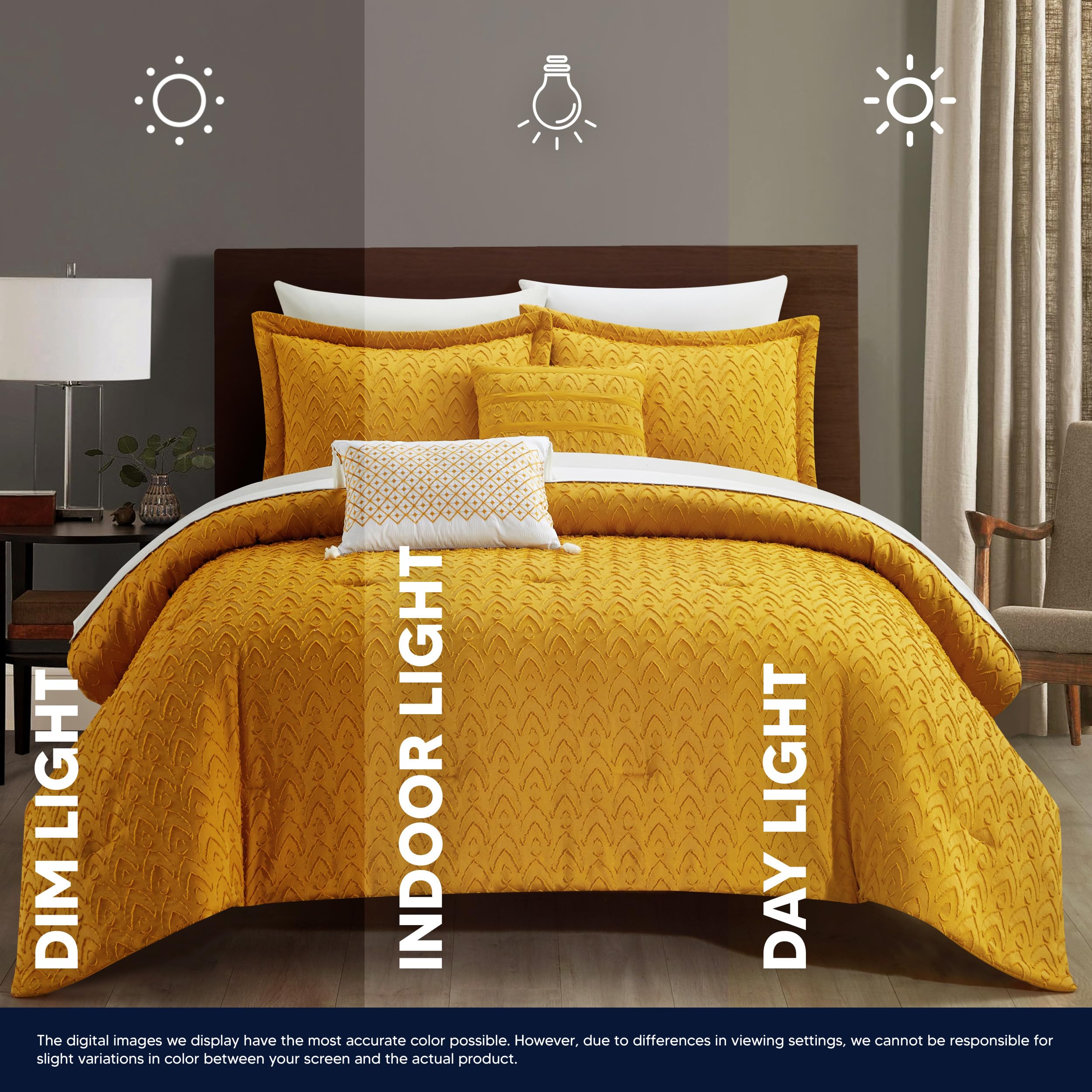 Chic Home Reign 5-Piece King Size Comforter Set - Jacquard Geometric Pattern Bedding with Decorative Pillow Shams, Mustard Yellow | Perfect for Master Bedroom, Guest Room & Luxury Home Decor
