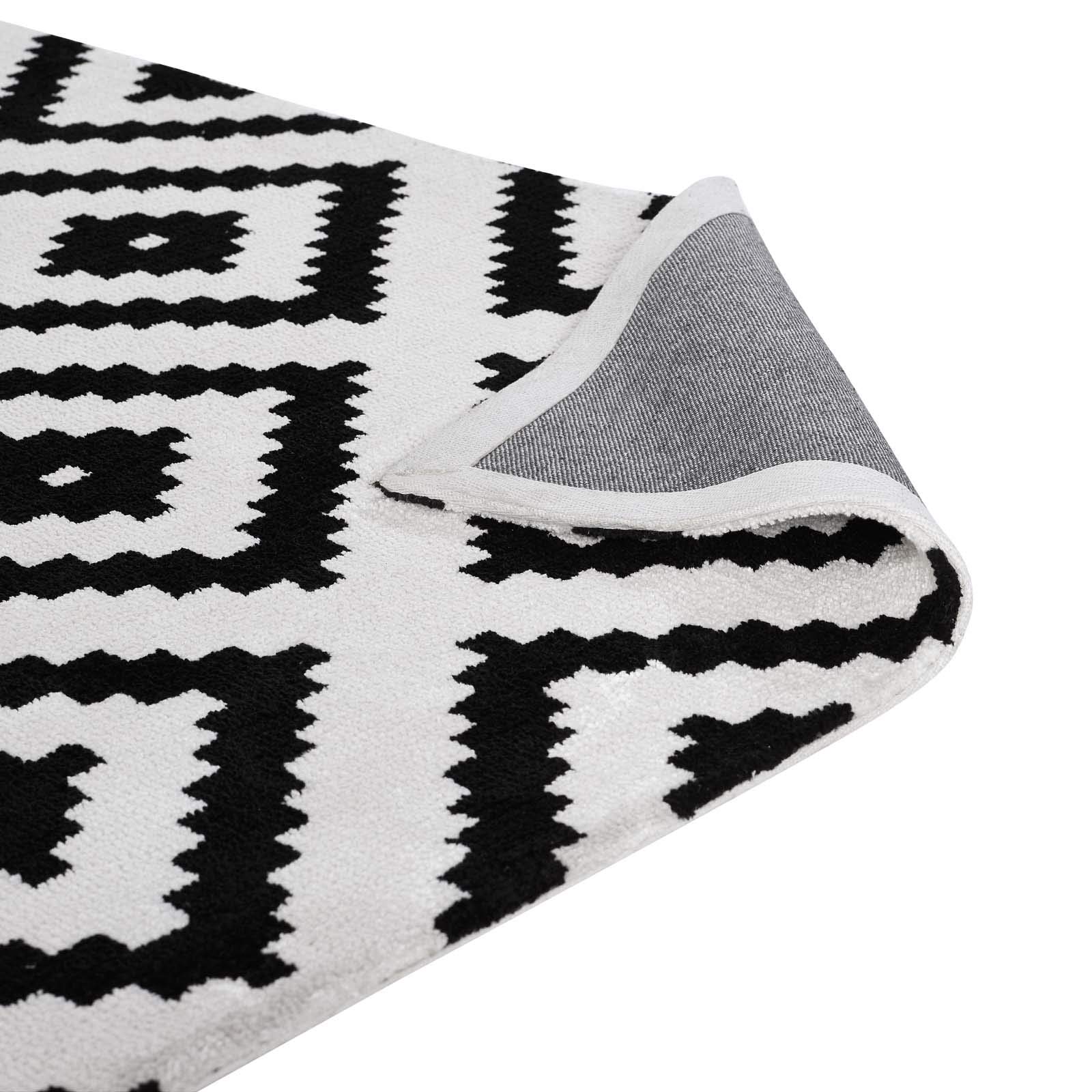 Modern Contemporary Urban Living Room Area Rug - Soft Fabric Carpet Runner in Multi White & Black - Perfect for Lounge, Bedroom, and Hallway Decor