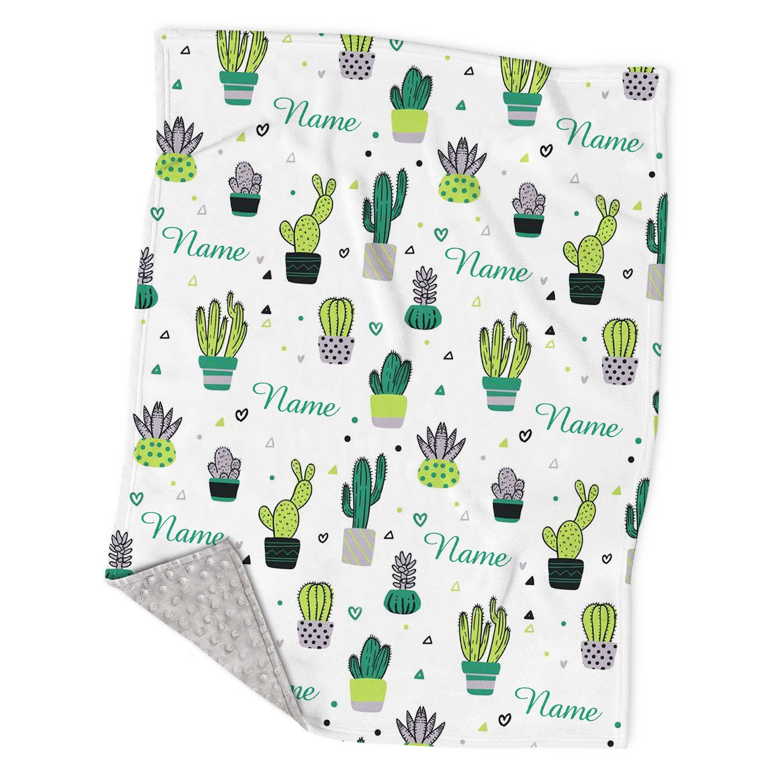 Personalized Cactus Green Baby Blankets with Name - Custom Soft Minky Blankets for Girls, Boys & Toddlers | Plush Newborn Blanket for Nursery, Baby Shower & Birthday Gifts
