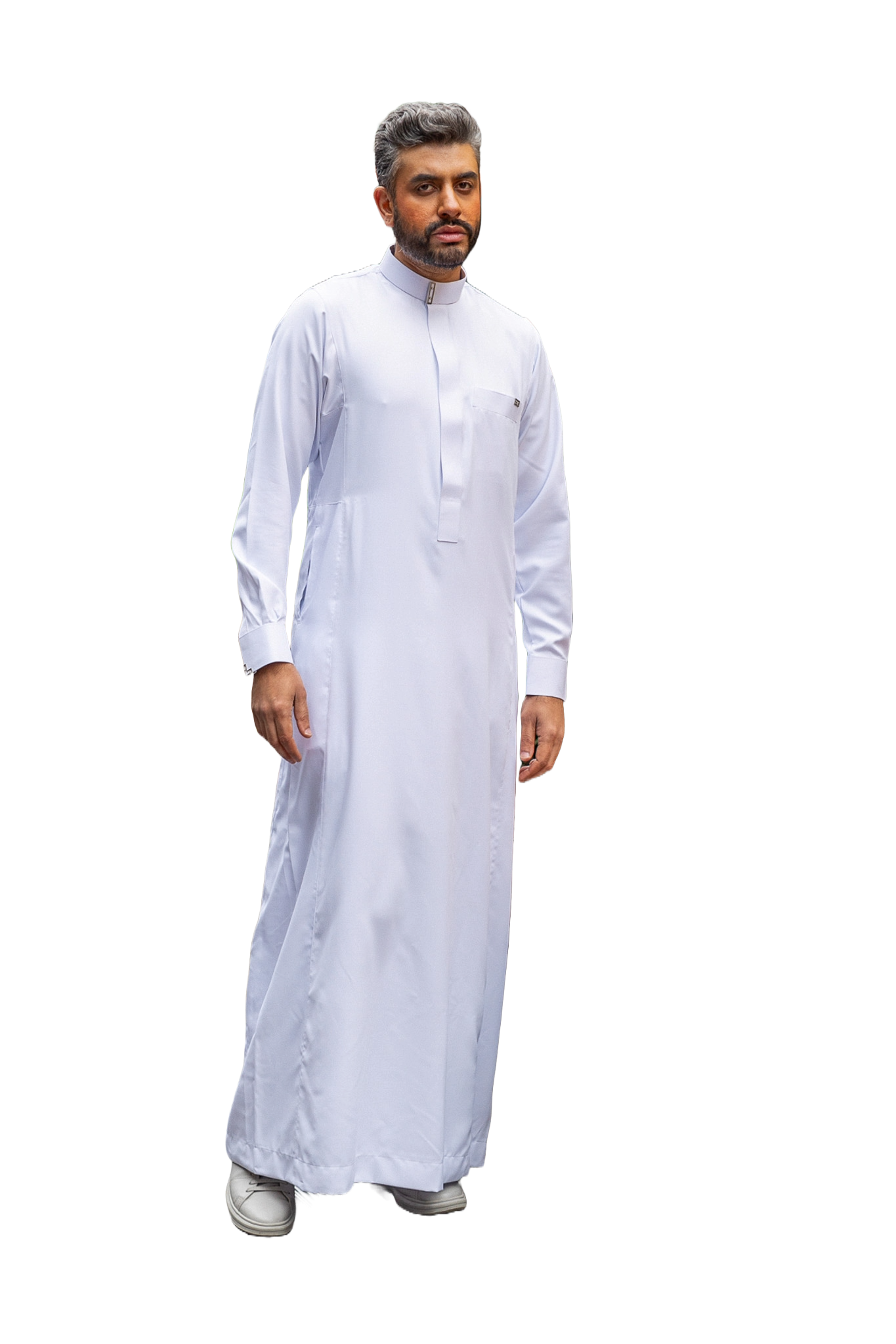 J122 White Buckle Cuff Thobe for Men - Traditional Arabic Robe with Adjustable Buckles - Perfect for Eid, Weddings & Special Occasions