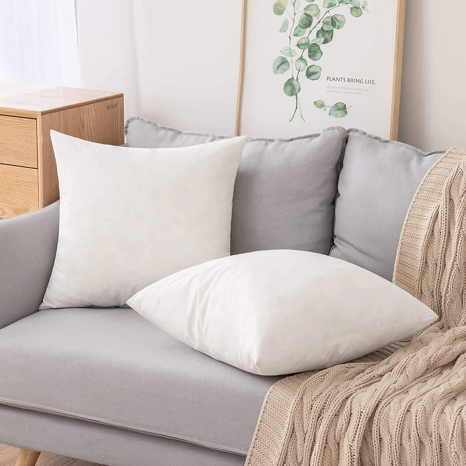 MIULEE Set of 2 20x20 Inch Down Feather Throw Pillow Inserts - Soft Cotton Square Decorative Cushions for Sofa, Couch & Living Room - Perfect for Home Decor, Cozy Reading Nook and Bedroom Accent