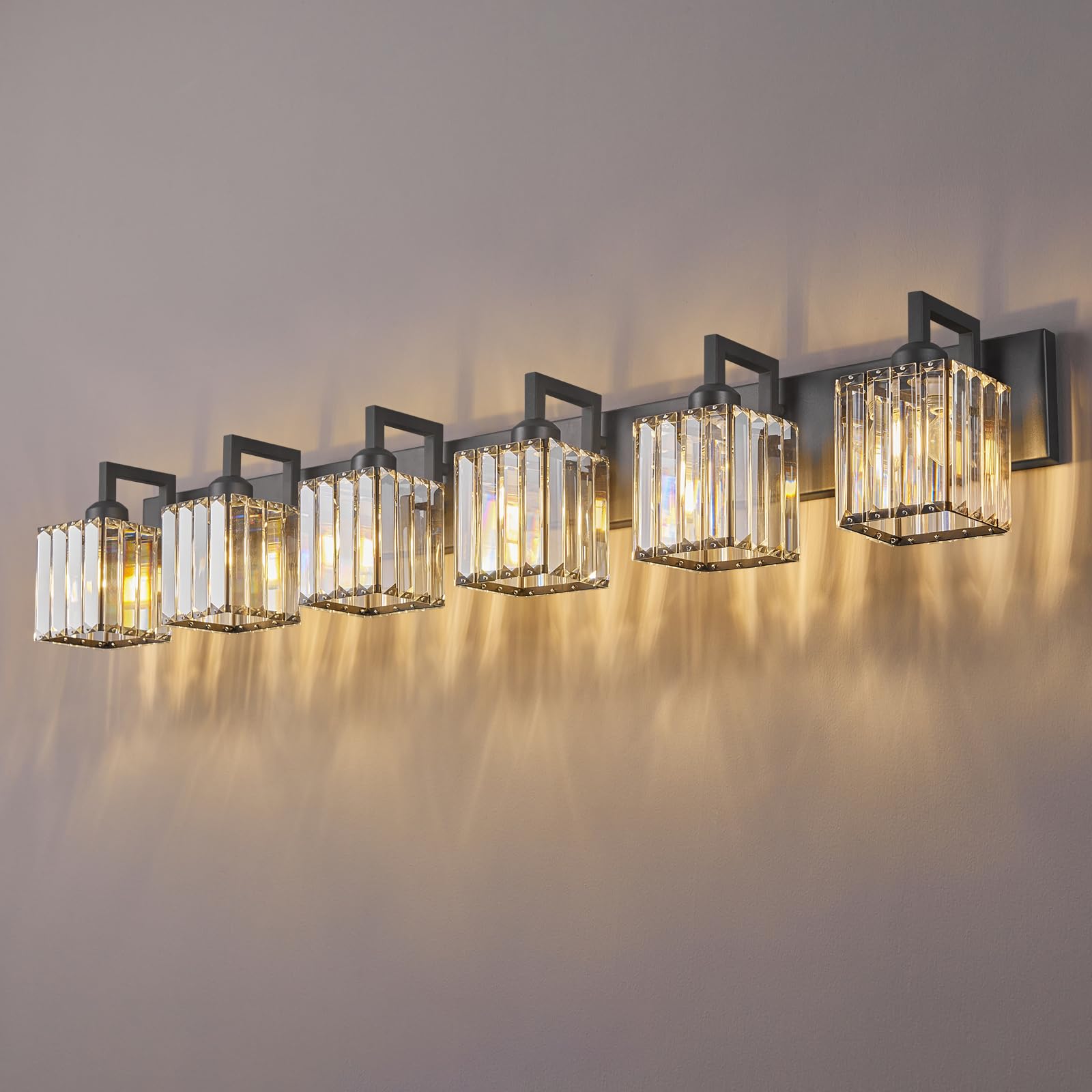 Modern Black Crystal Bathroom Vanity Light - 6-Lights Wall Lamp for Elegant Bathrooms